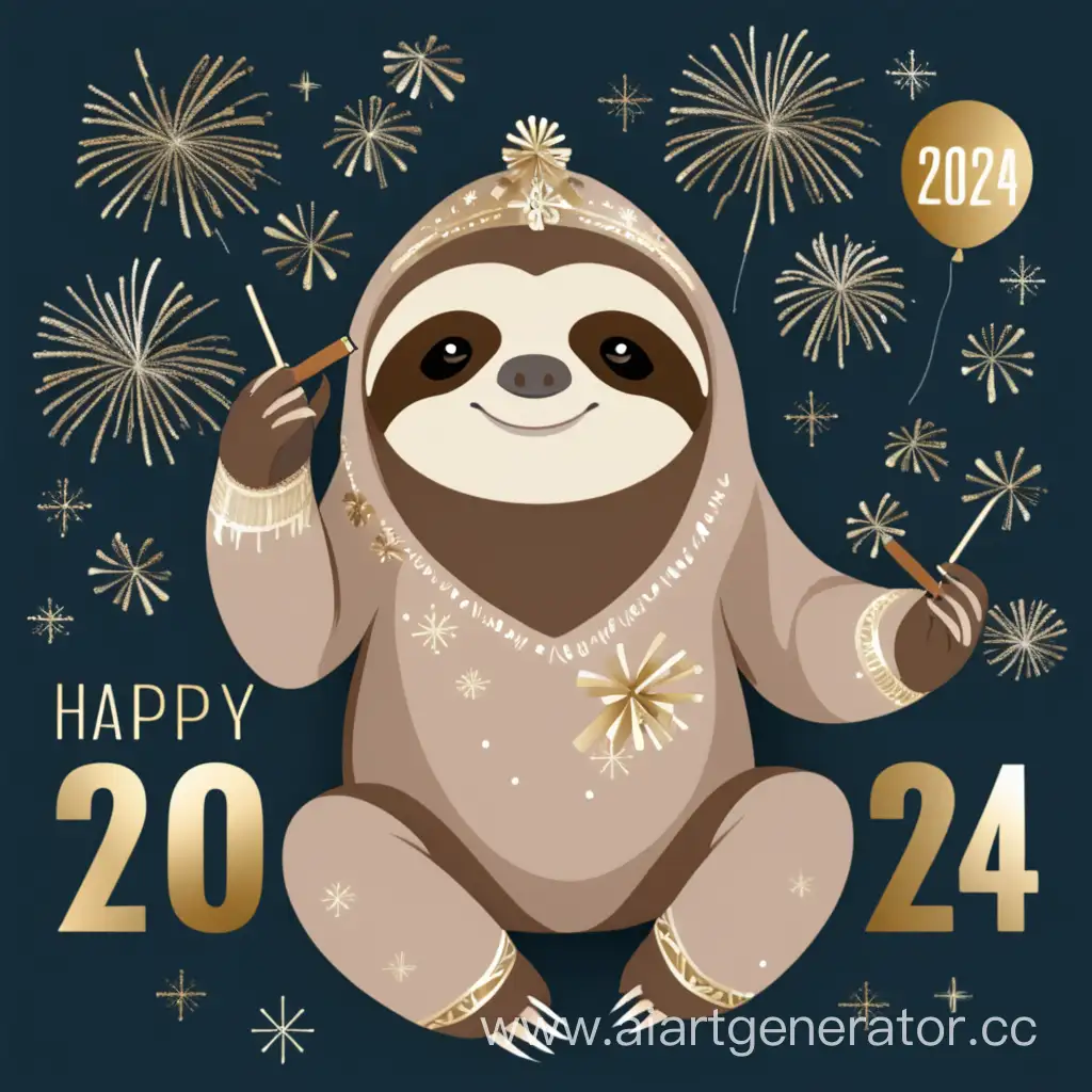 Adorable-Sloth-Celebrating-New-Year-2024-with-Festive-Cheer