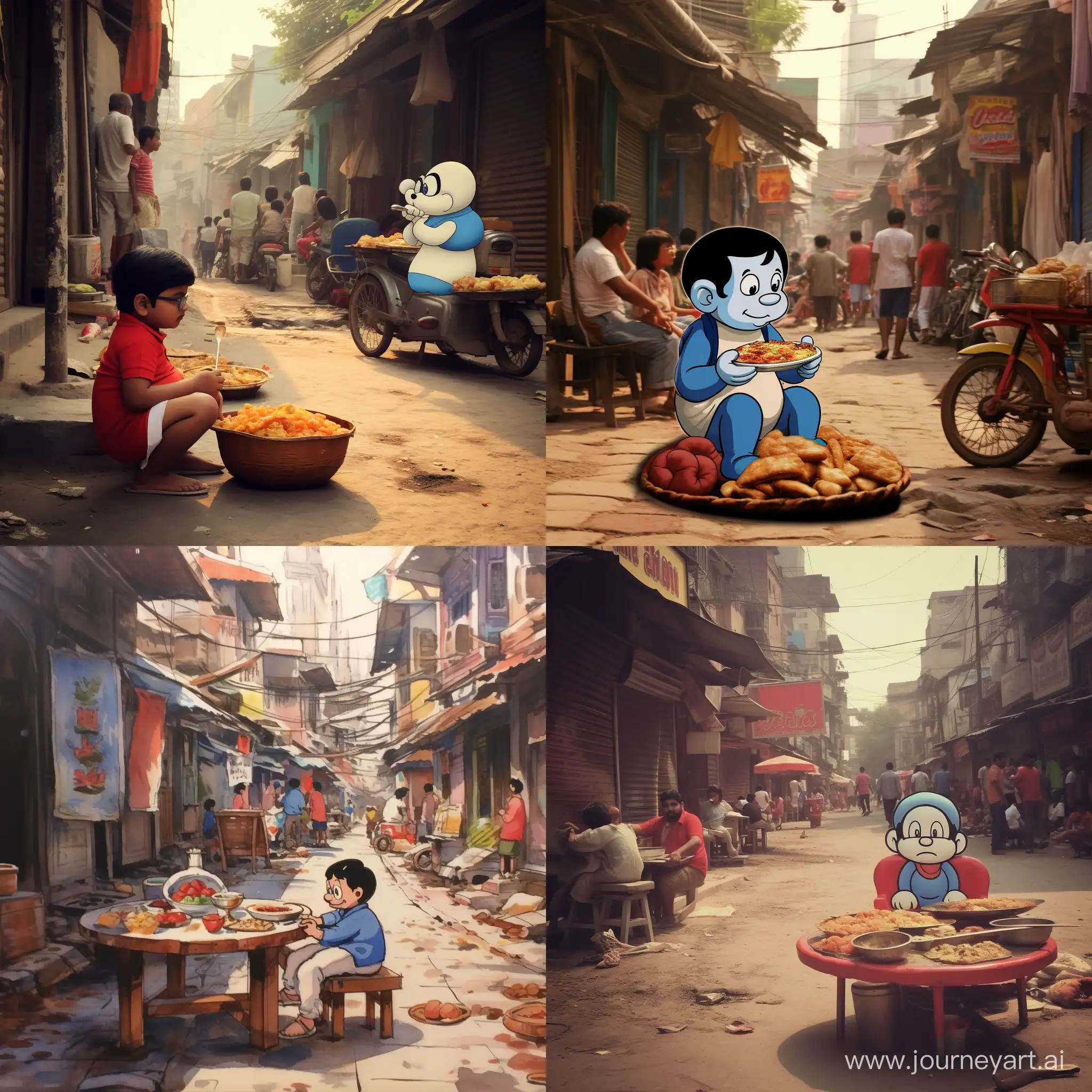 Doraemon-Enjoying-Street-Food-Delight-in-Delhi