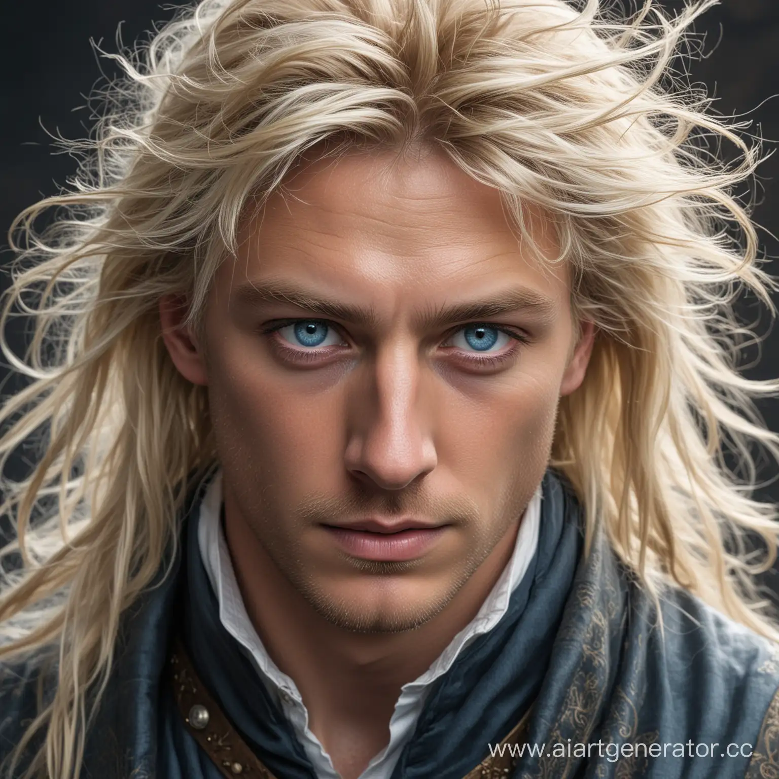 Medieval-Magician-with-Disheveled-Blond-Hair-and-Blue-Eyes