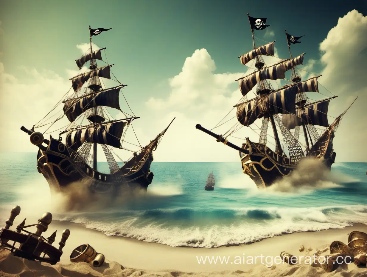 Pirate-Ships-Engage-in-Epic-Cannon-Battle-on-a-Vibrant-Summer-Day