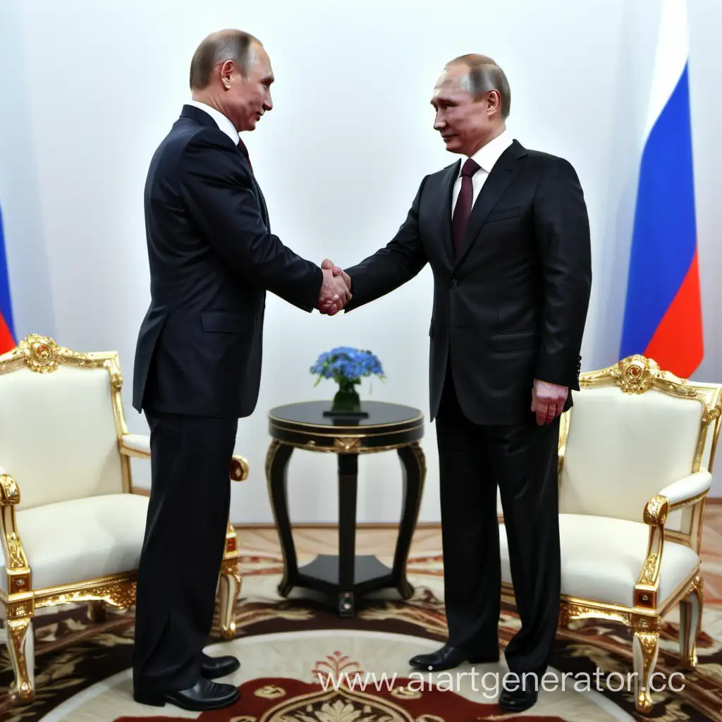 Putin shakes hands with Putin