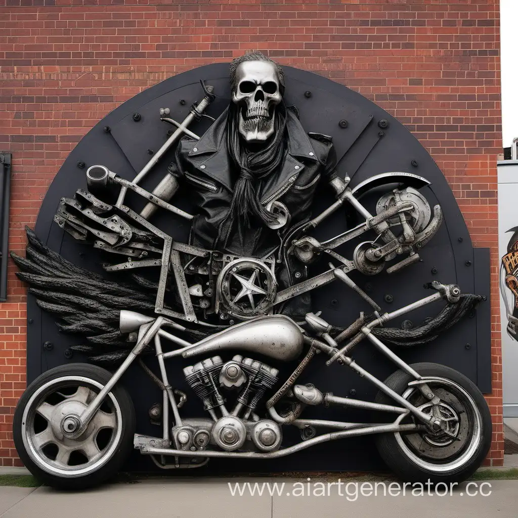 инсталляция возле байкерского клуба, посвященный легендарному байкеры из металла