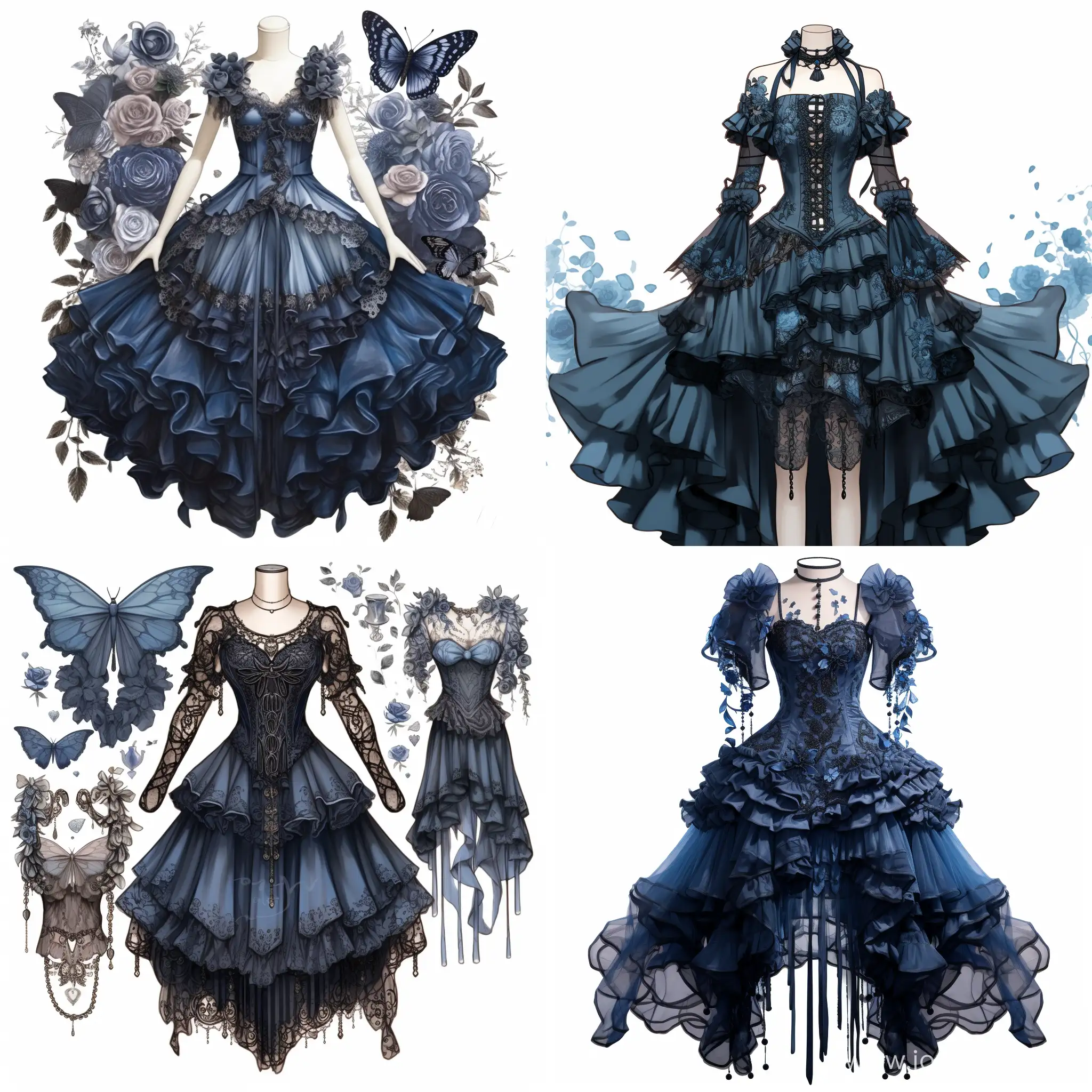 Ultra-Realistic-Gothic-Fashion-Reference-Sheet-in-Blue-Detailed-Kawaii-Dresses-with-Frills-and-Lace