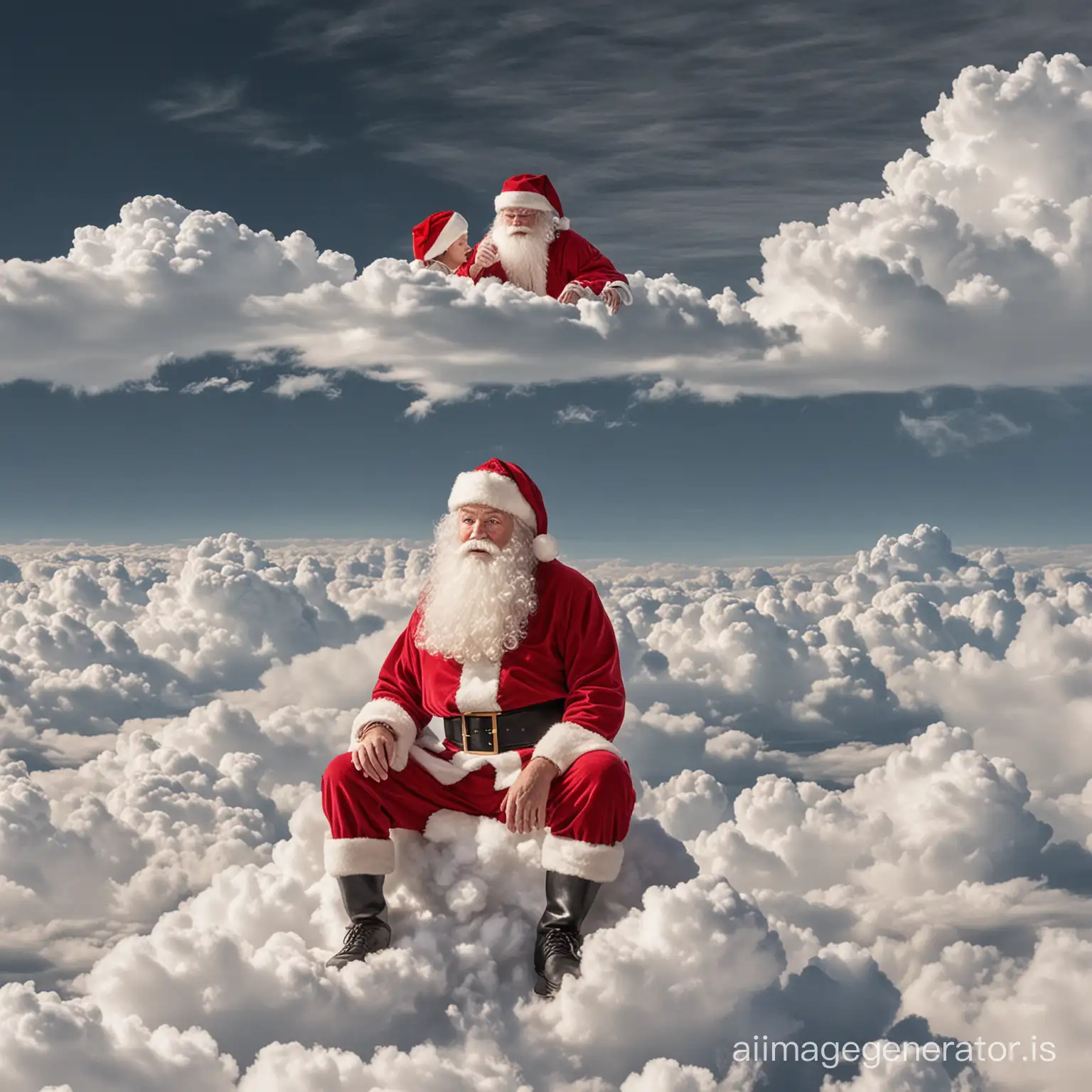 adam and santa watching from clouds