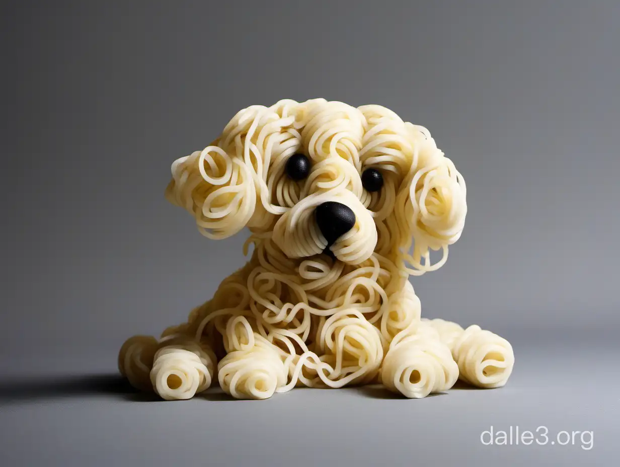 a puppy made out of noodles