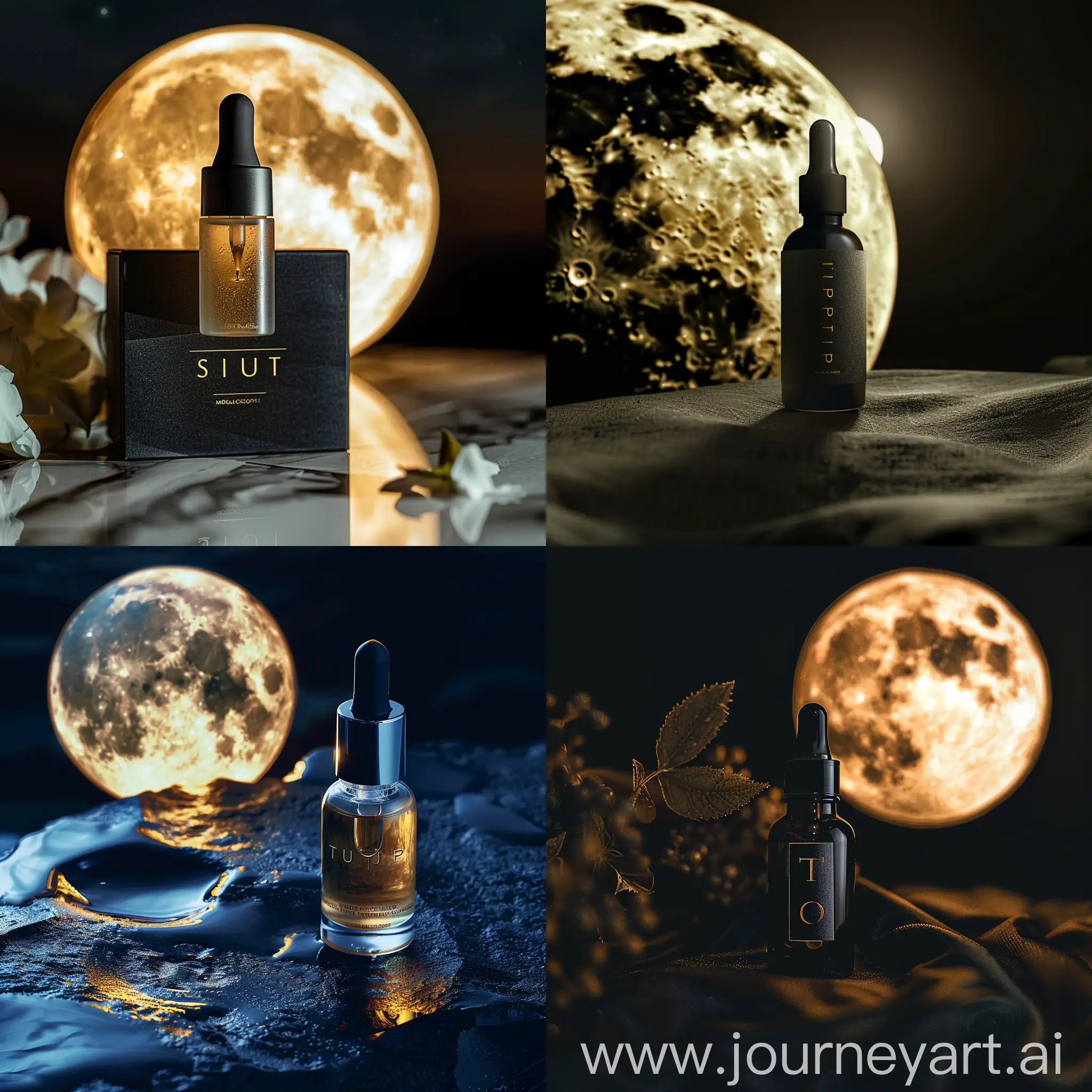  a shoot of a face serum called suit on a clean place with a moon light on it