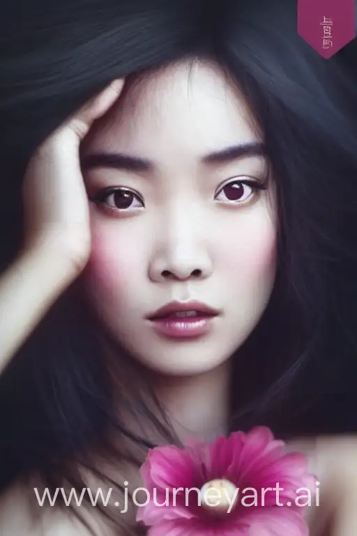 Closeup portrait, vietnamese girl, Glamour pose, ultra realistic style illustration, long black hair white pink skin, beautiful big brown eyes, fashion photography, ultra-detailed, photo realism, Cinestill 800T --testp --ar 9:16 --upbeta