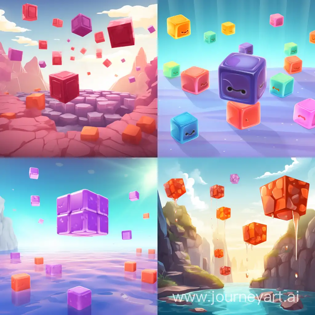 make a preview asset for a game in which a jelly ball jumps down the cubes, also use the name "tapjoy" but make it as a background so that in the future I can add a logo of the game there, use only cubes somewhere in the corners of the bacground, leave free spase in the centre