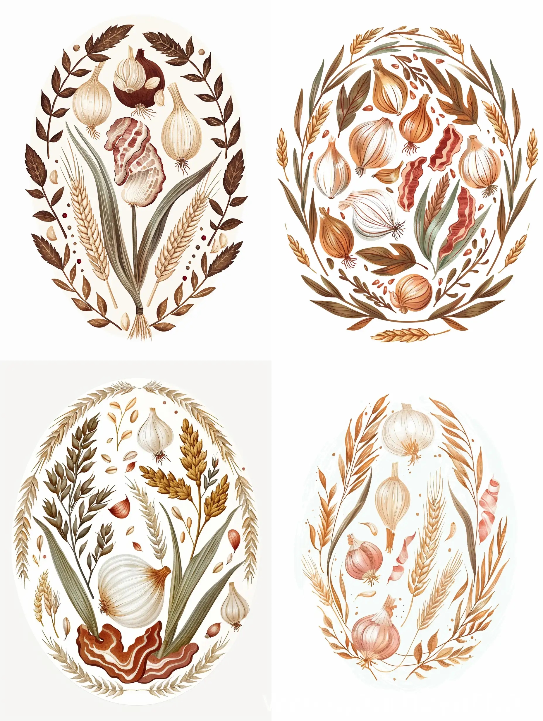 Vintage-Victorian-Style-Oval-Ornament-with-Translucent-Spikelets-and-Wheat-Leaves-on-White-Background