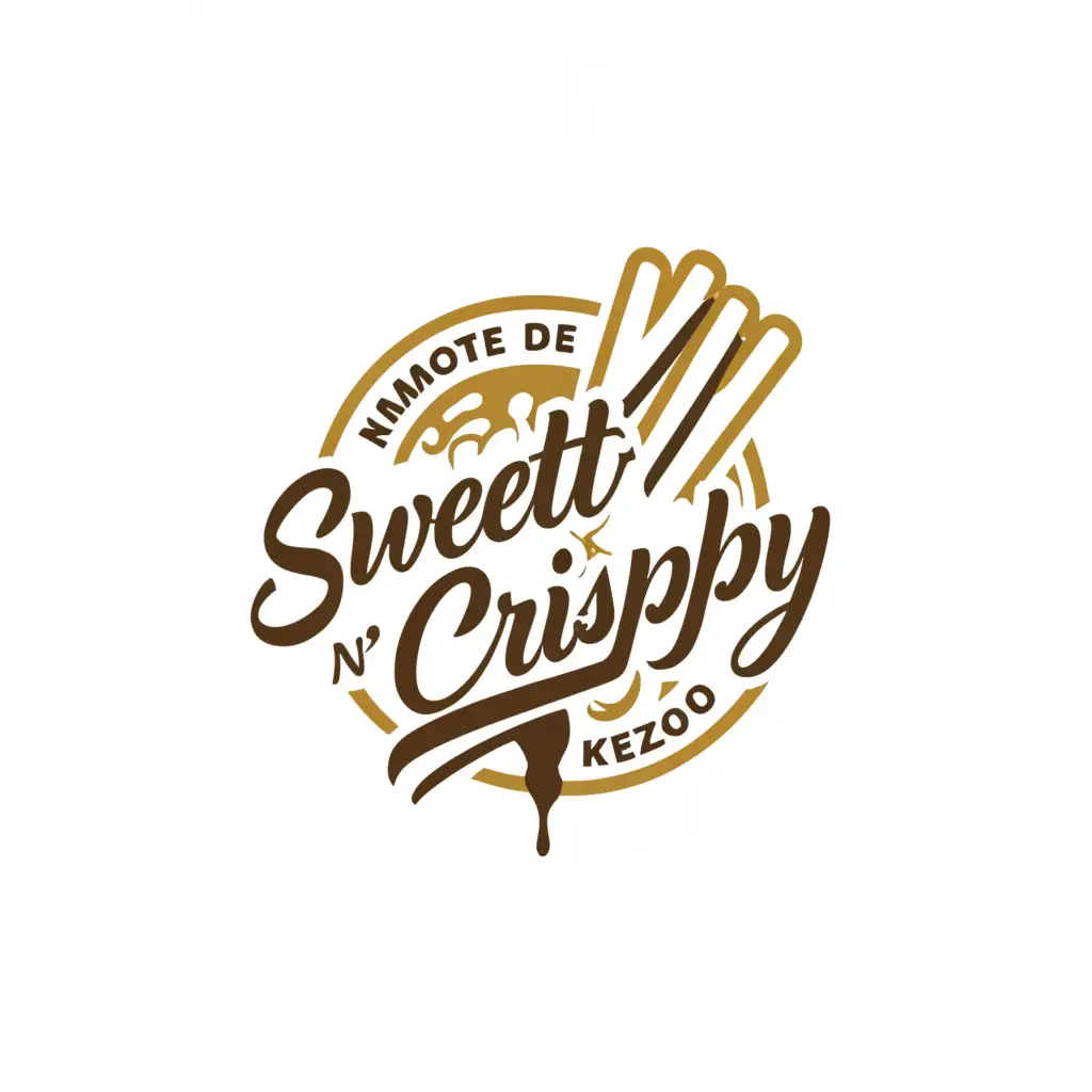 a logo design,with the text "Sweet N Crispy Kamote De Kezo", main symbol:Dough Cheese Sticks with Dip of Chocolate Sauce,Minimalistic,be used in Restaurant industry,clear background