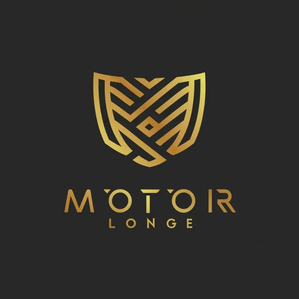 LOGO-Design-For-Motor-Lounge-Minimalistic-Gold-Shield-with-Abstract-M-and-Lines