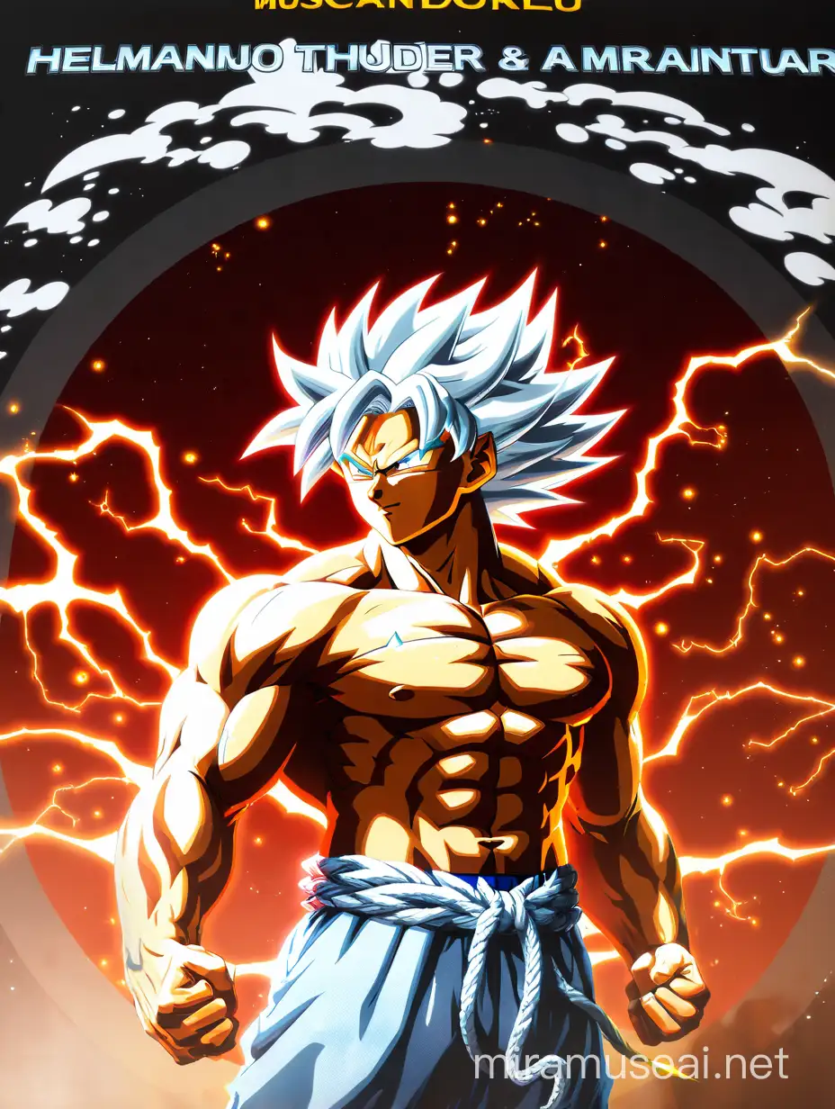 Shirtless Muscular Goku With White Hair And Yellow Thunder-like energy aura