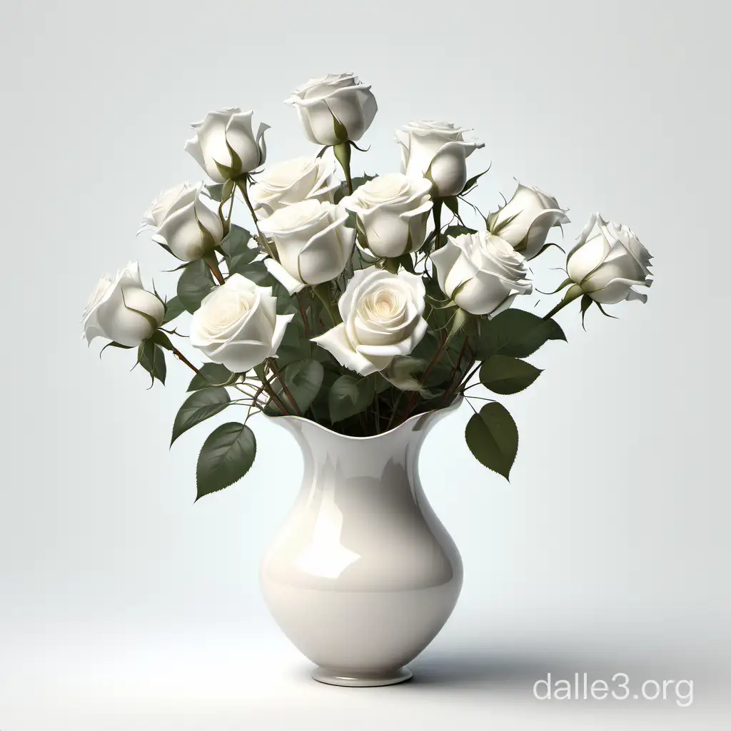 vase filled with white roses on a white background, roses, romanticism, Anna Maria Barbara Abesch, digital rendering