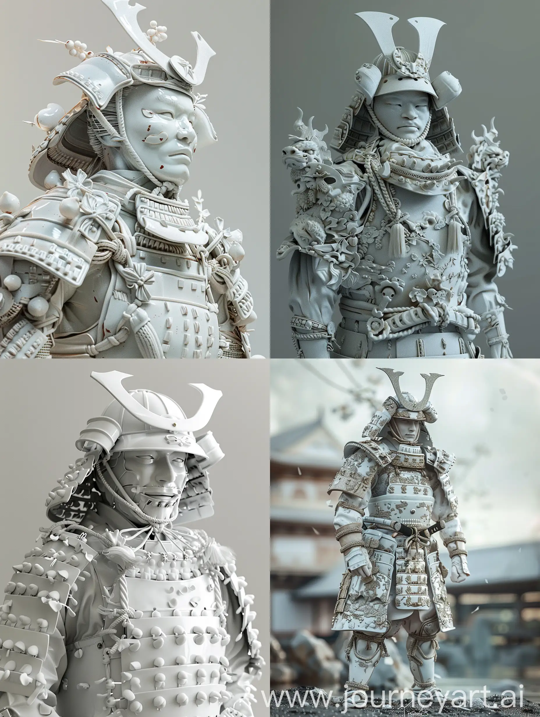 real samurai wearing armor made of porcelain, hyper realistic, 3d. v2