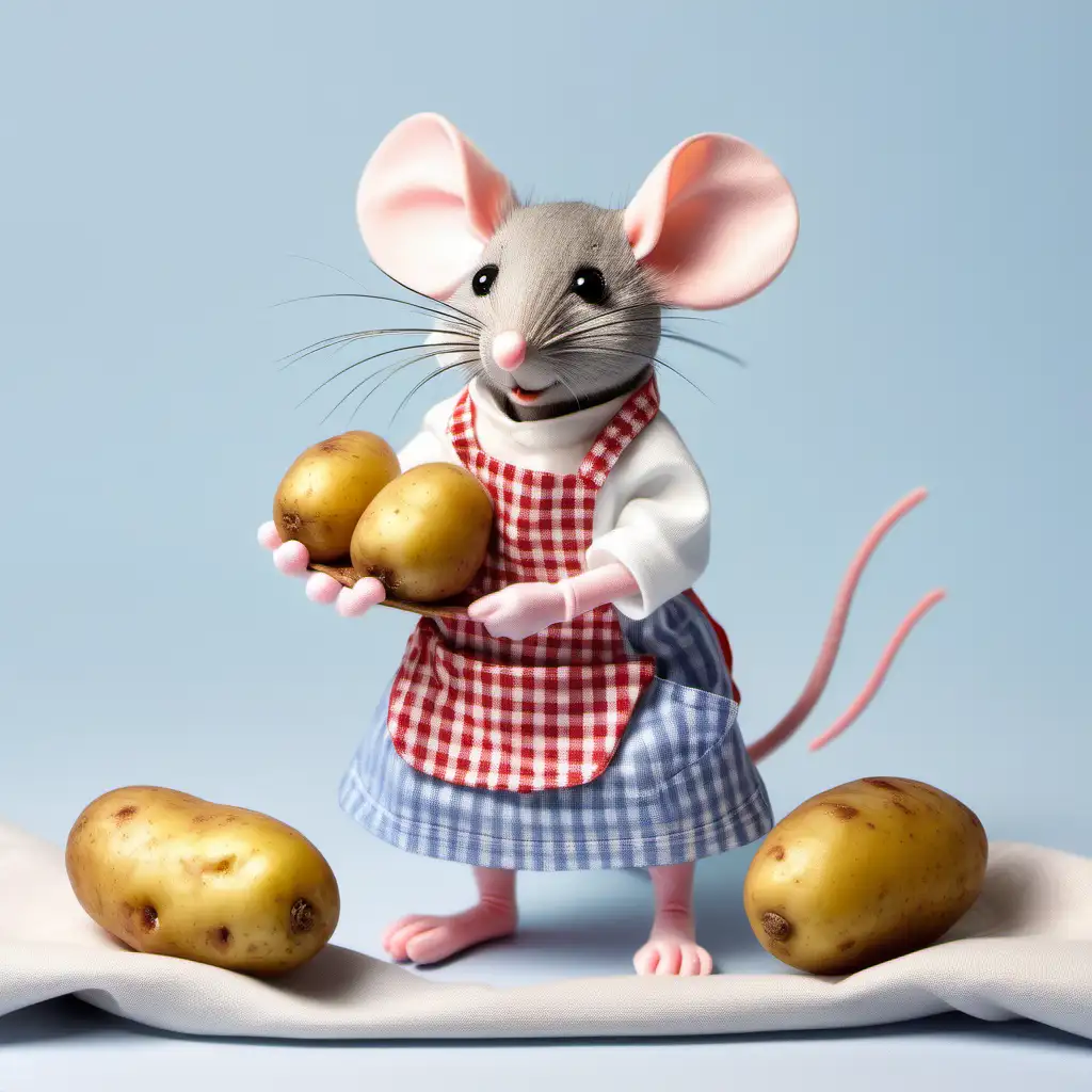 Adorable Mouse Chef Holding Fresh Potatoes Whimsical Animal Cooking Illustration