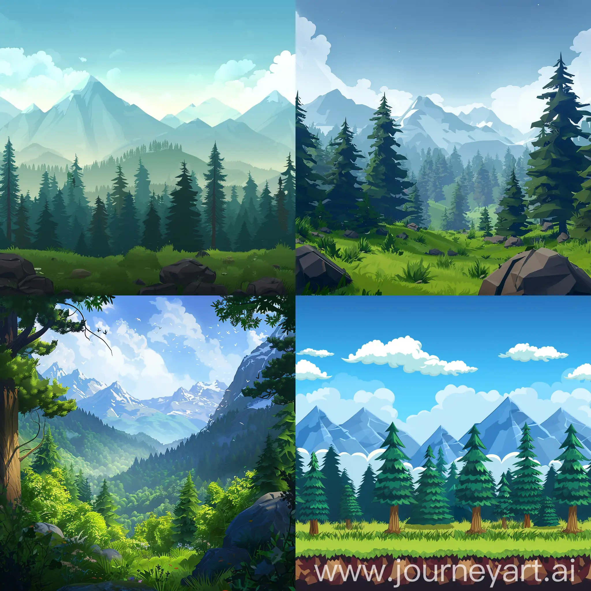 Forest and mountains, parallax background for the game
