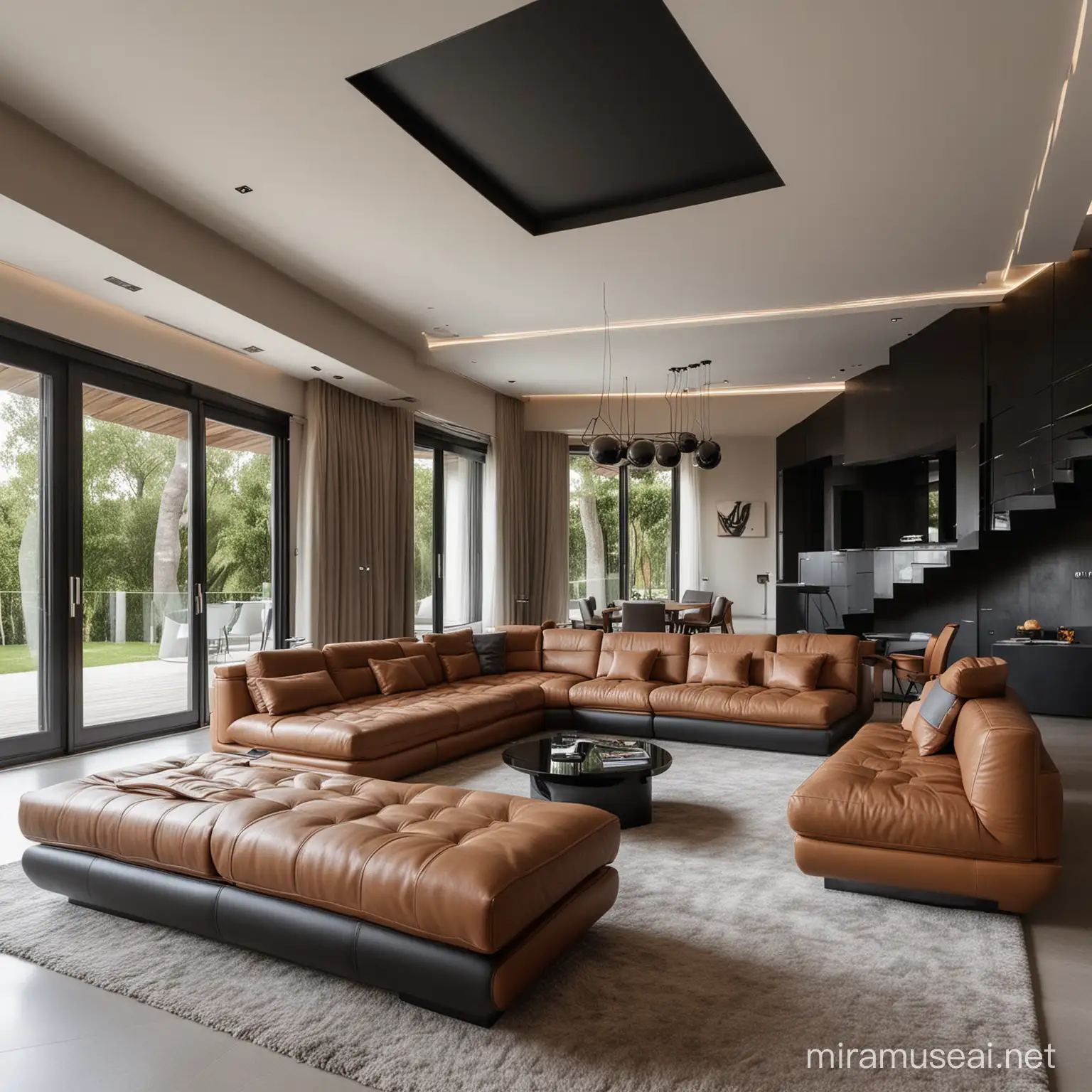 Futuristic Modular Corner Sofa Set in Open Khaki and Anthracite Upholstery