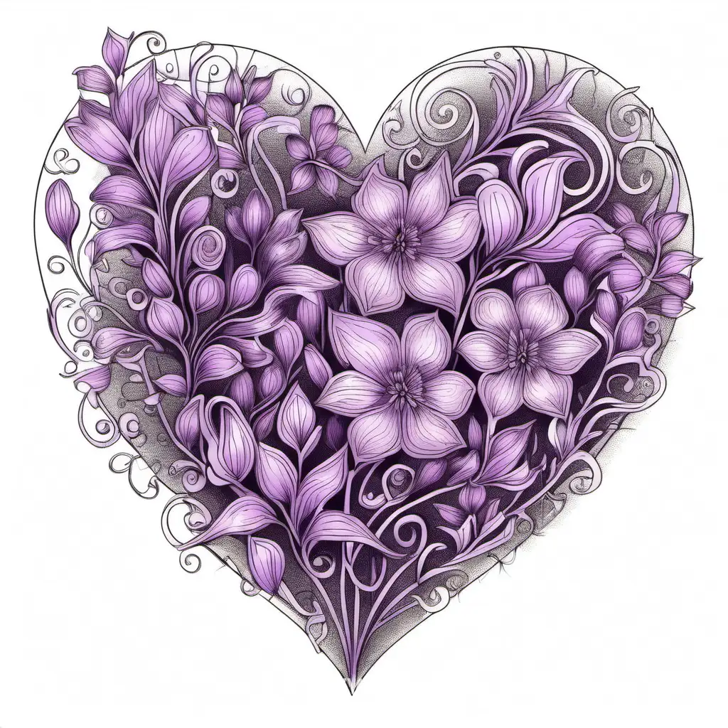 Lilac-HeartShaped-Floristic-Ornament-Drawing