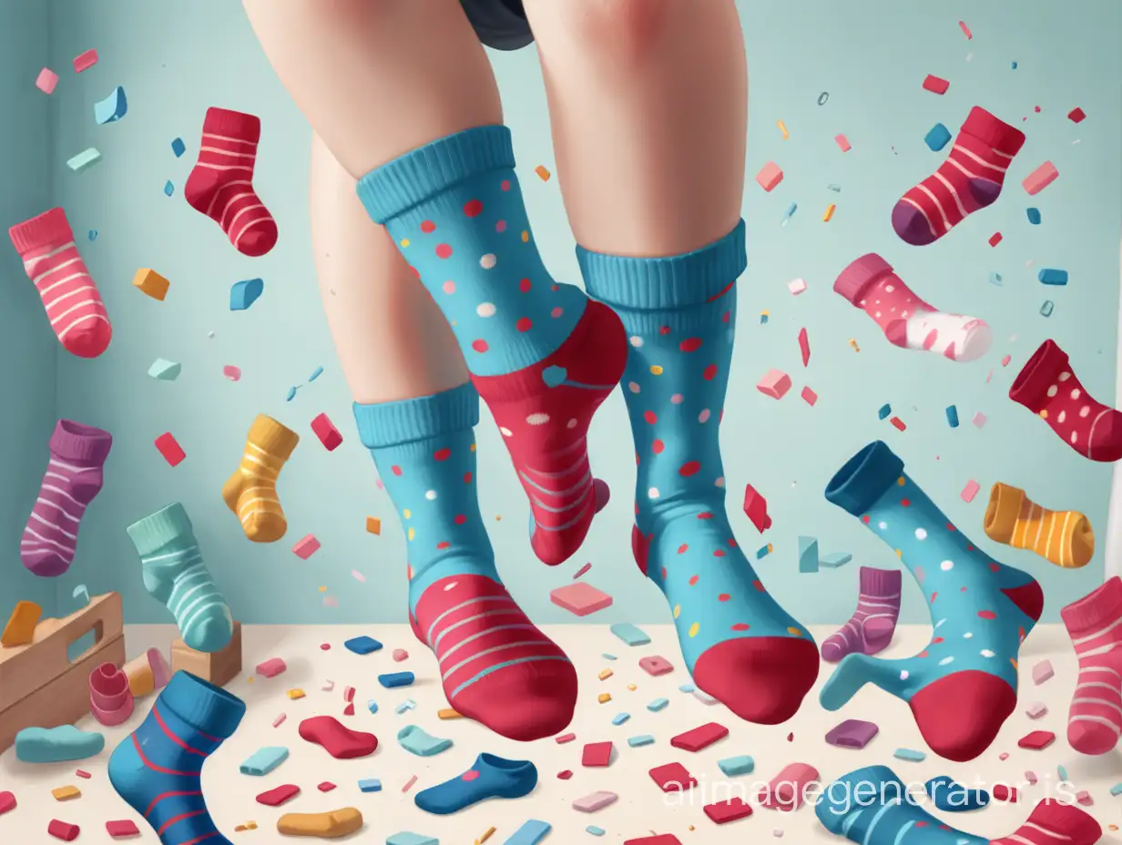 Chaotic-Playground-Little-Girl-Surrounded-by-Colorful-Socks