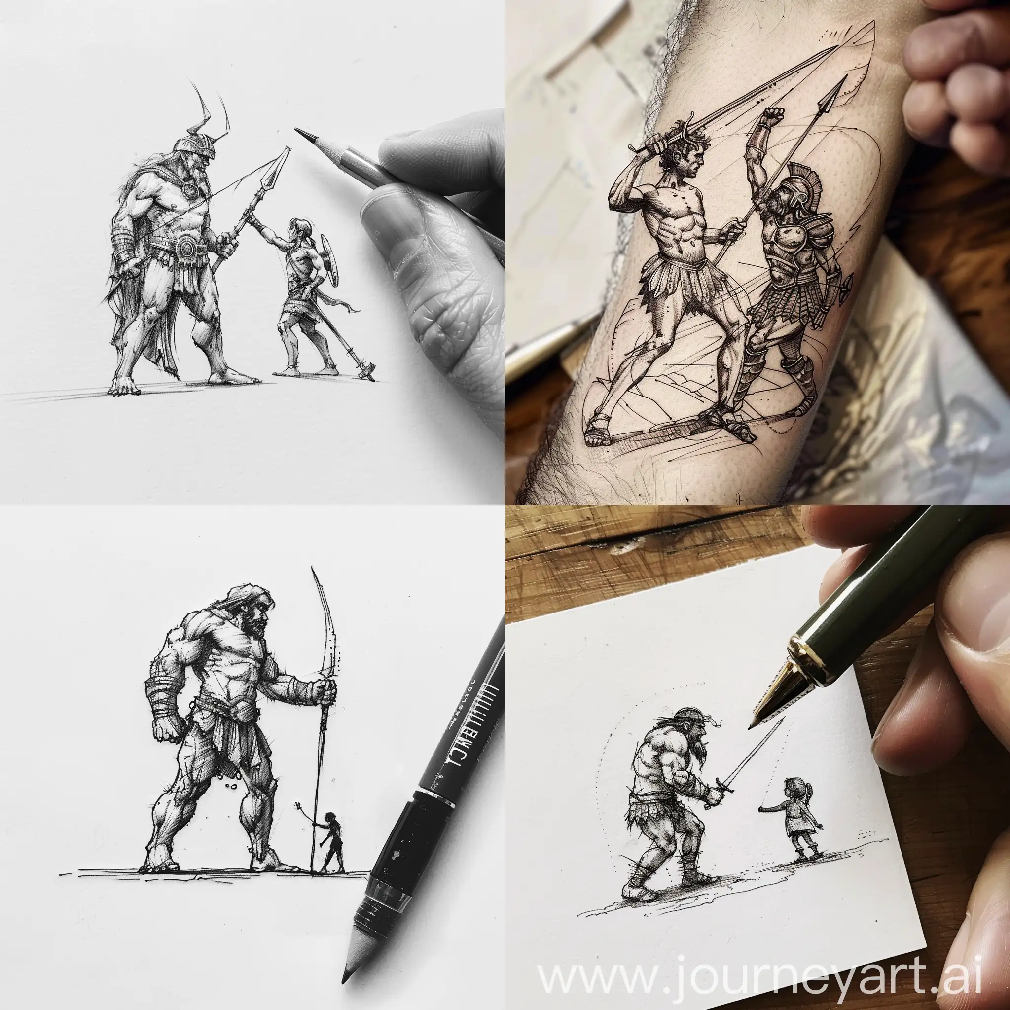 Davis versus Goliath small simple tattoo sketch