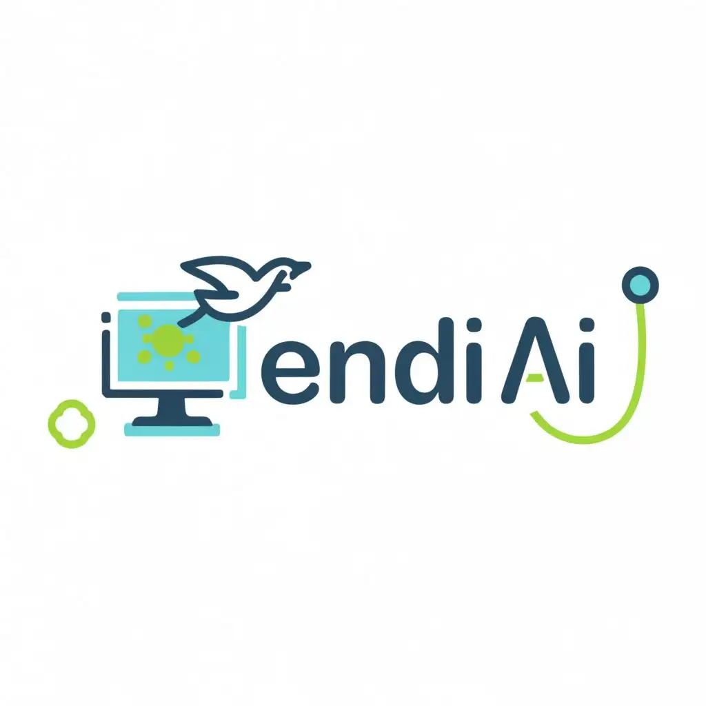 logo, seagull, computer, green and blue, with the text "ENDI.AI", typography