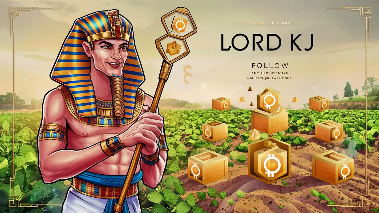 Lord KJ is an Ancient Egyptian Lord who rules the world of Cryptocurrencies. He is the lead farmer in Farming and Mining new Cryptocurrencies. Join him and get the Best from his socials.

Add the Brand Name LORD KJ on the Top right Corner and A Follow word on the Center right place.