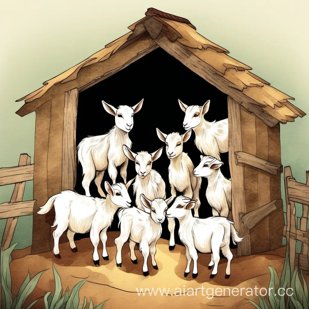 семь маленьких козлов животных в избушке
