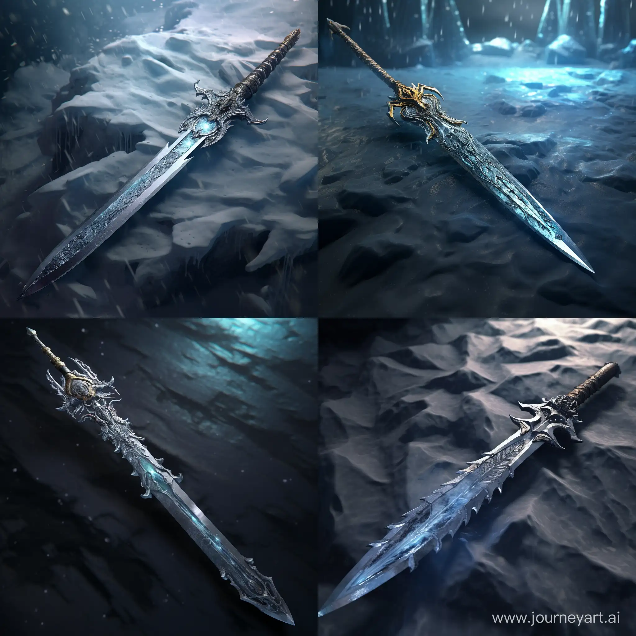 Menacing-Steel-Sword-Amidst-Glacial-Shadows-Dark-Fantasy-Art