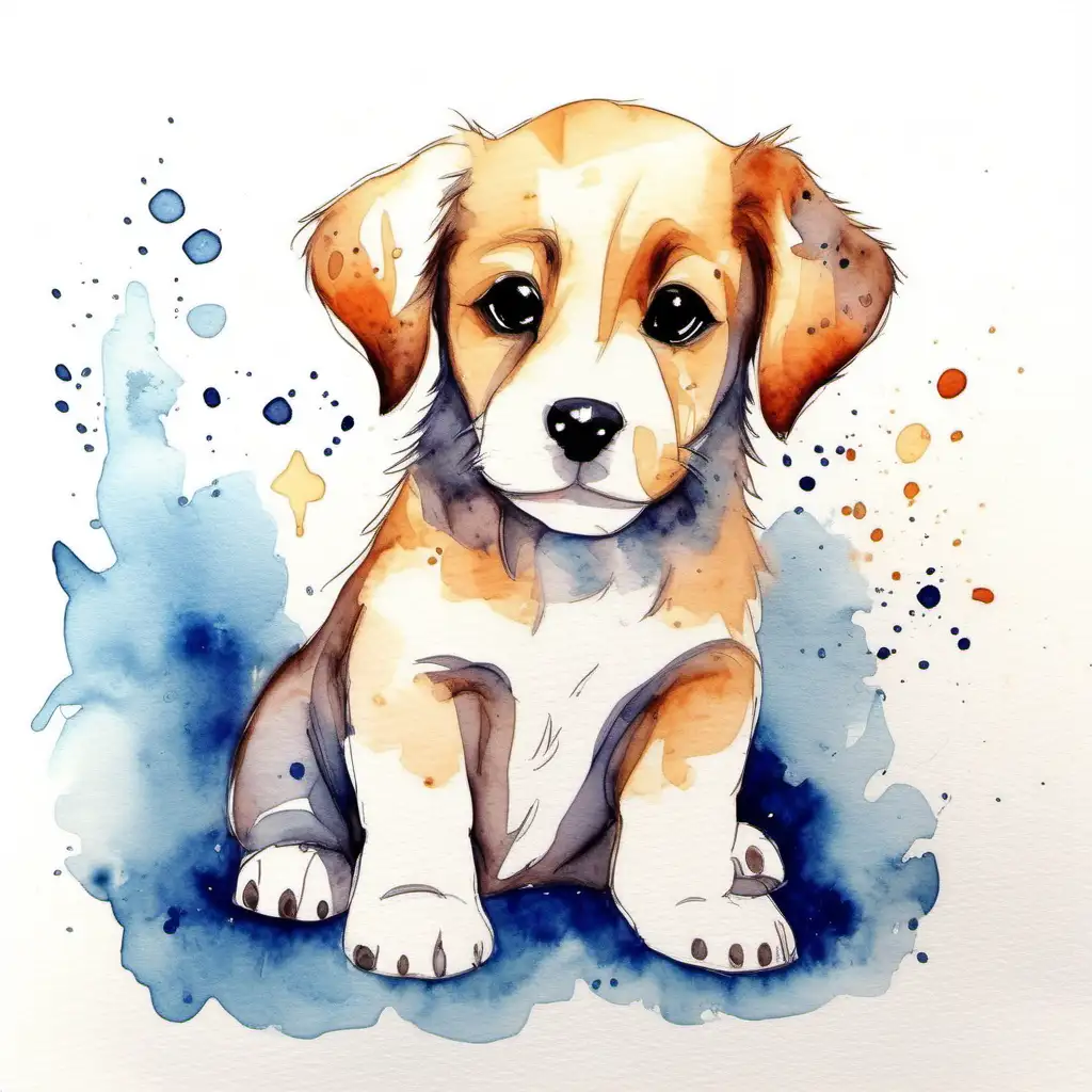 Cute puppy simple watercolour painting artwork beautiful magical 