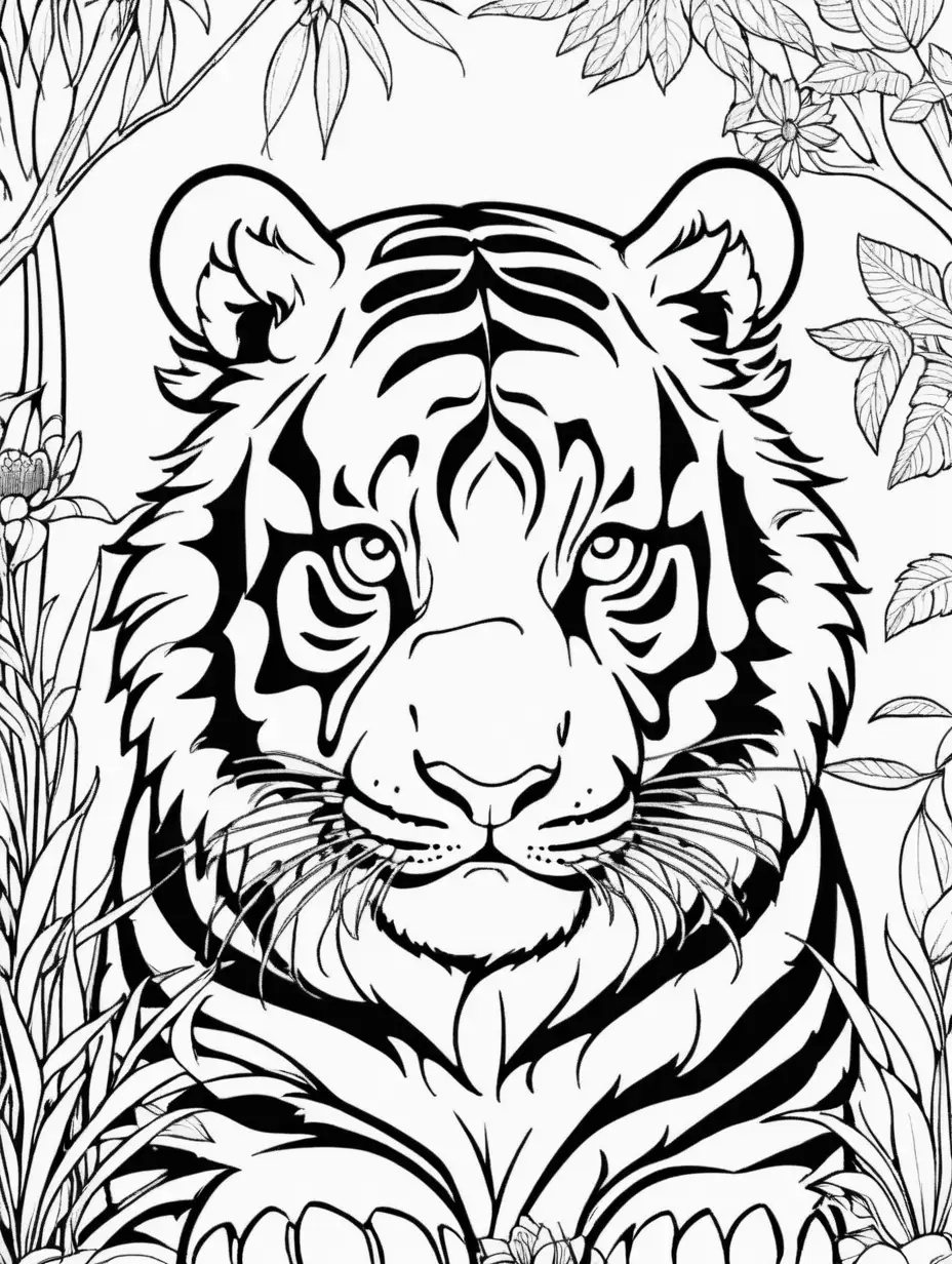 Zoo Keeper Observing Tiger Panda and Penguin Coloring Book Illustration