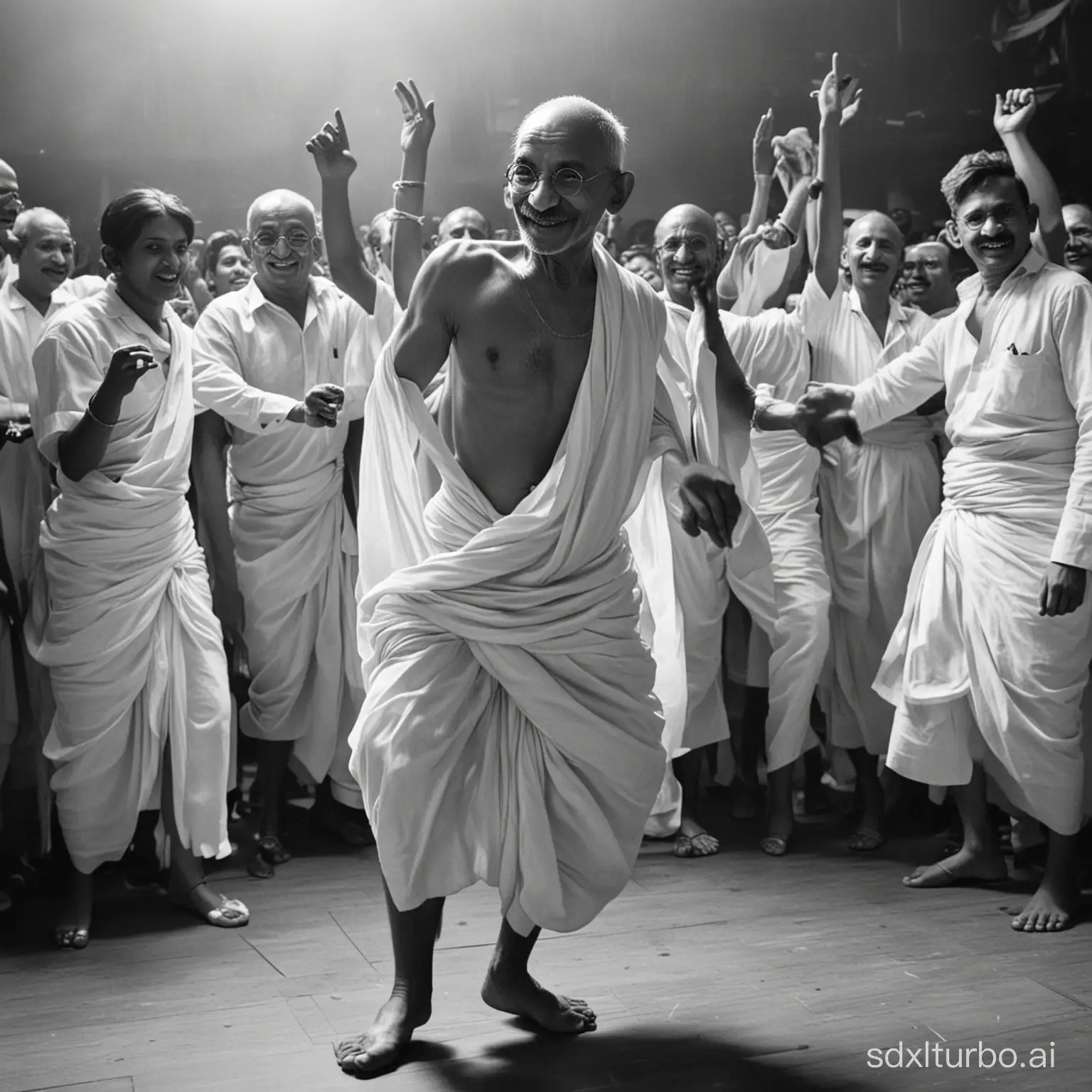 Mahatma Gandhi dancing in club