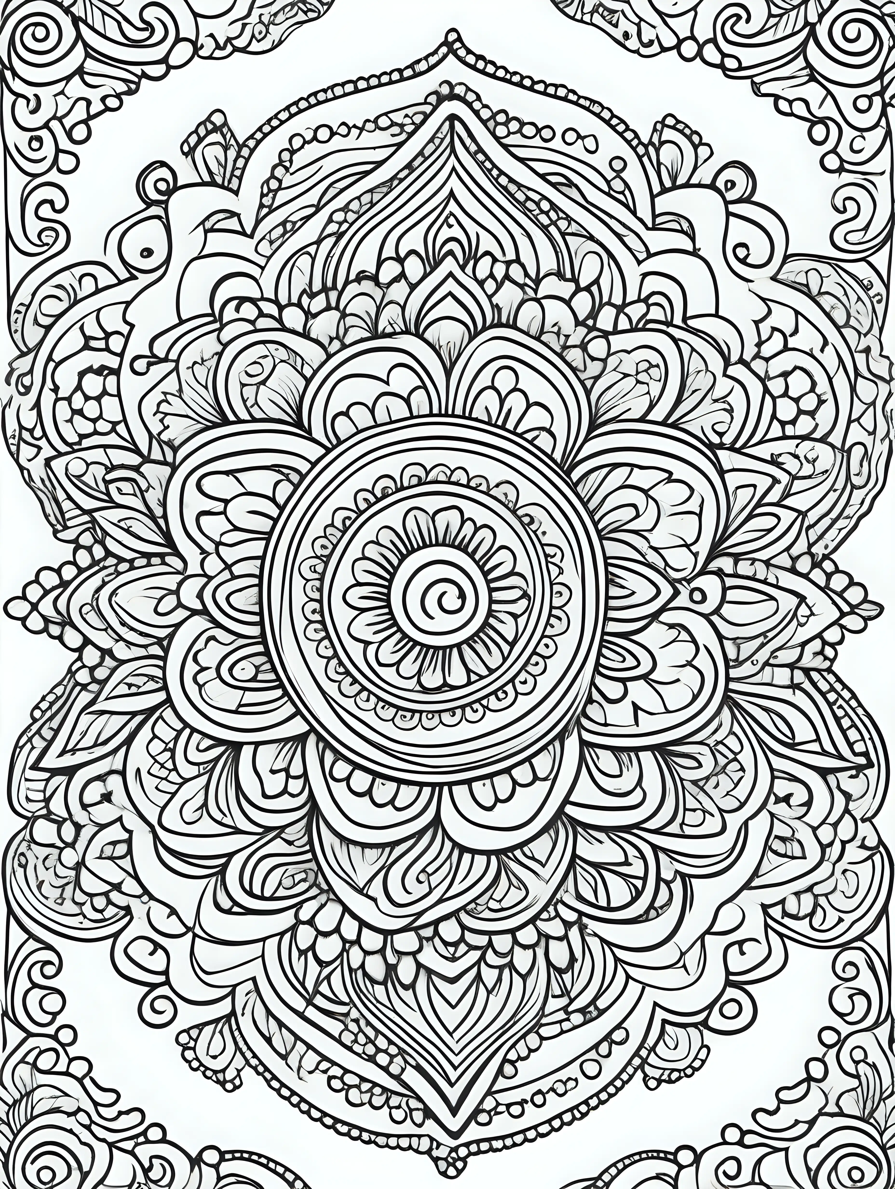 Intricate Henna Patterns Coloring Page with Thick Lines