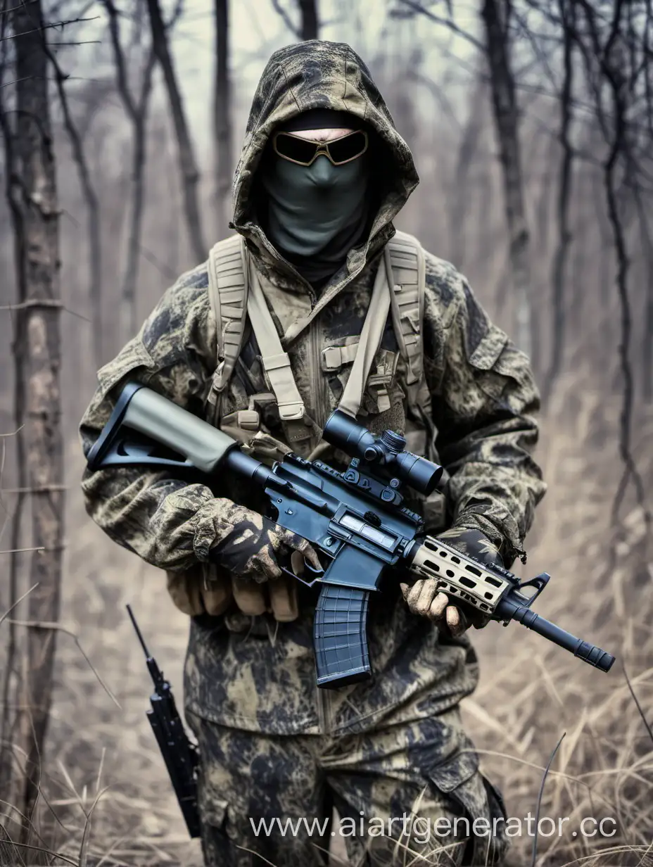 Camouflaged-Stalker-with-Rifle-in-Wilderness