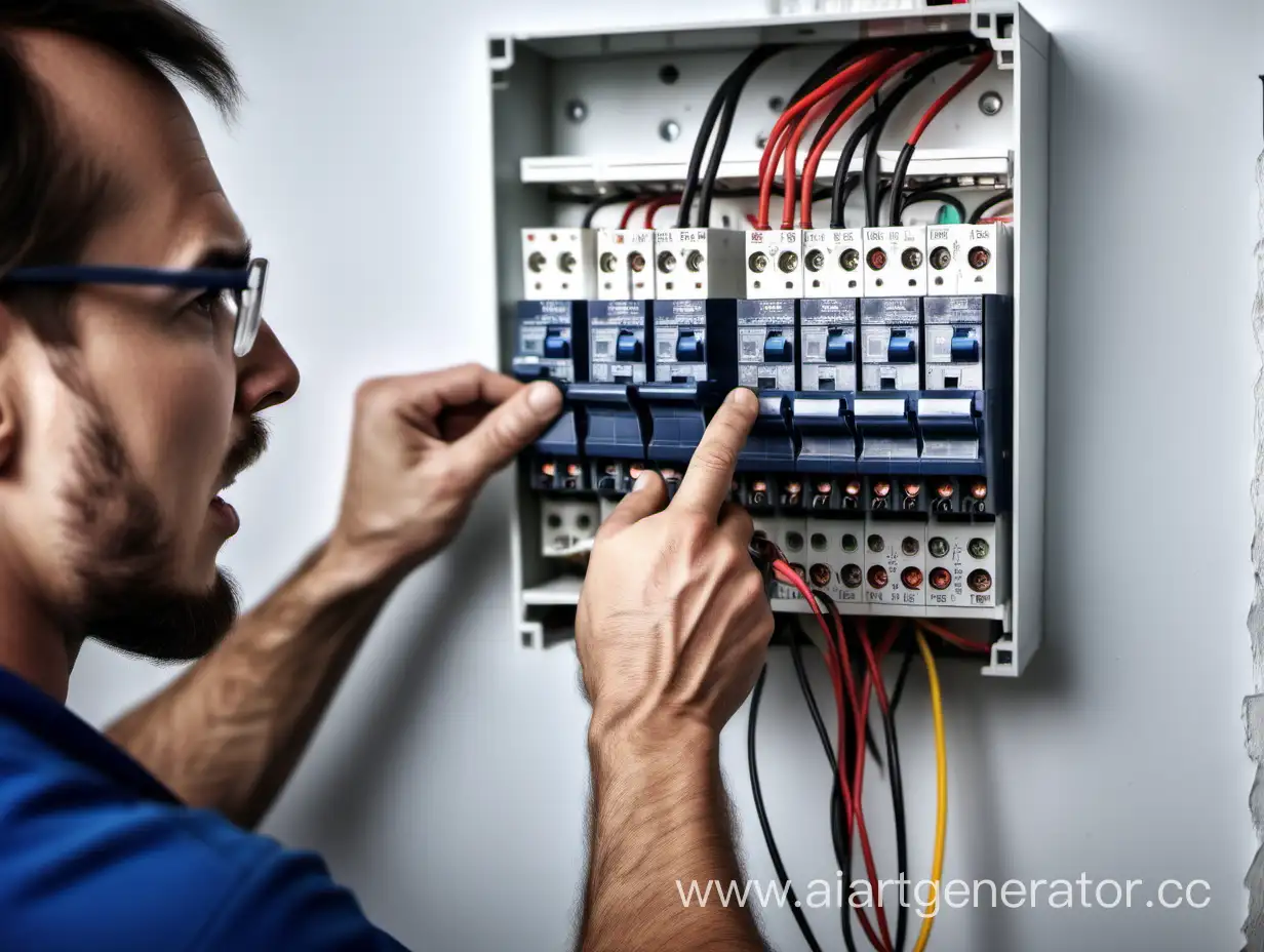 real human electrician works with relay