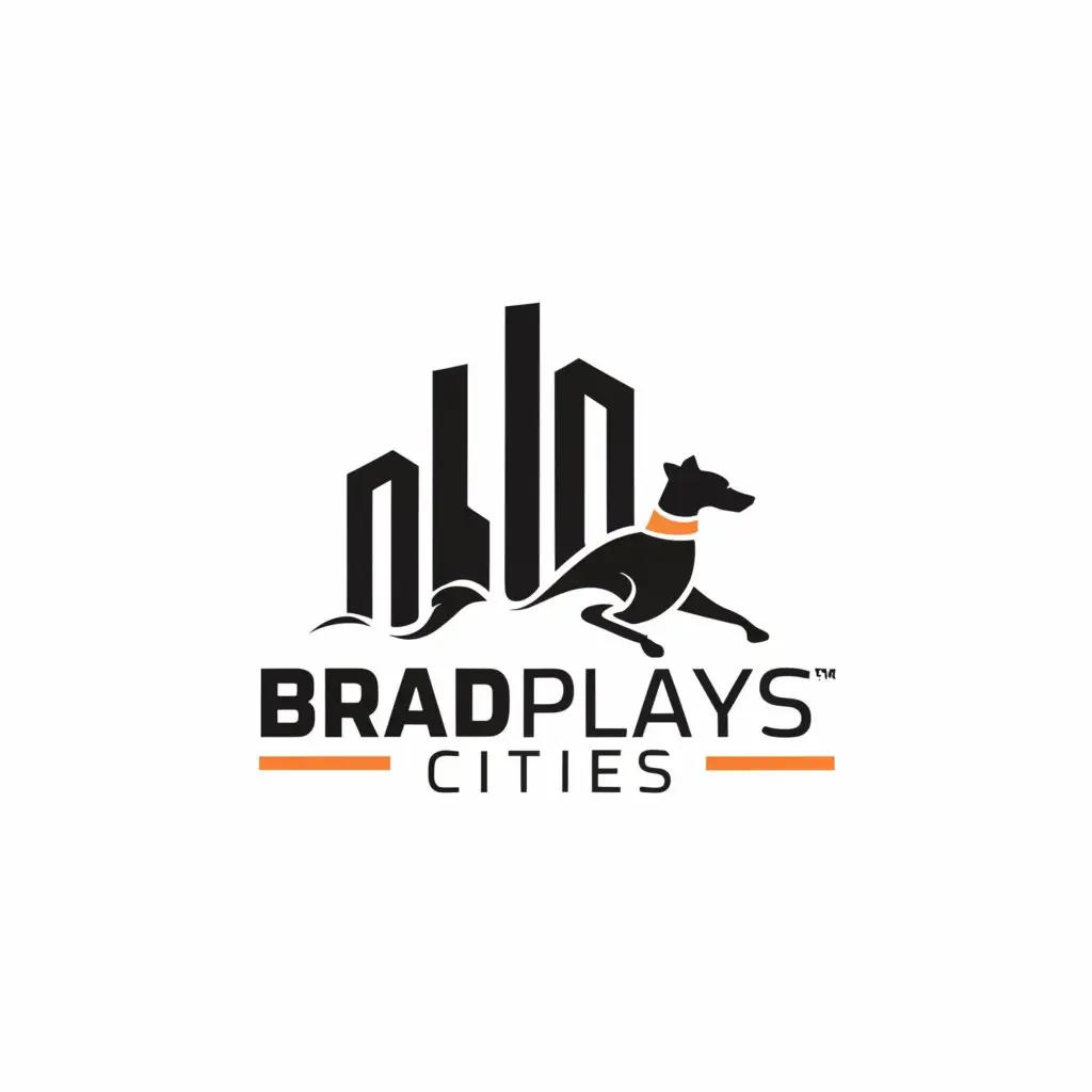 a logo design,with the text "bradplayscities", main symbol:city, greyhound,Minimalistic,clear background