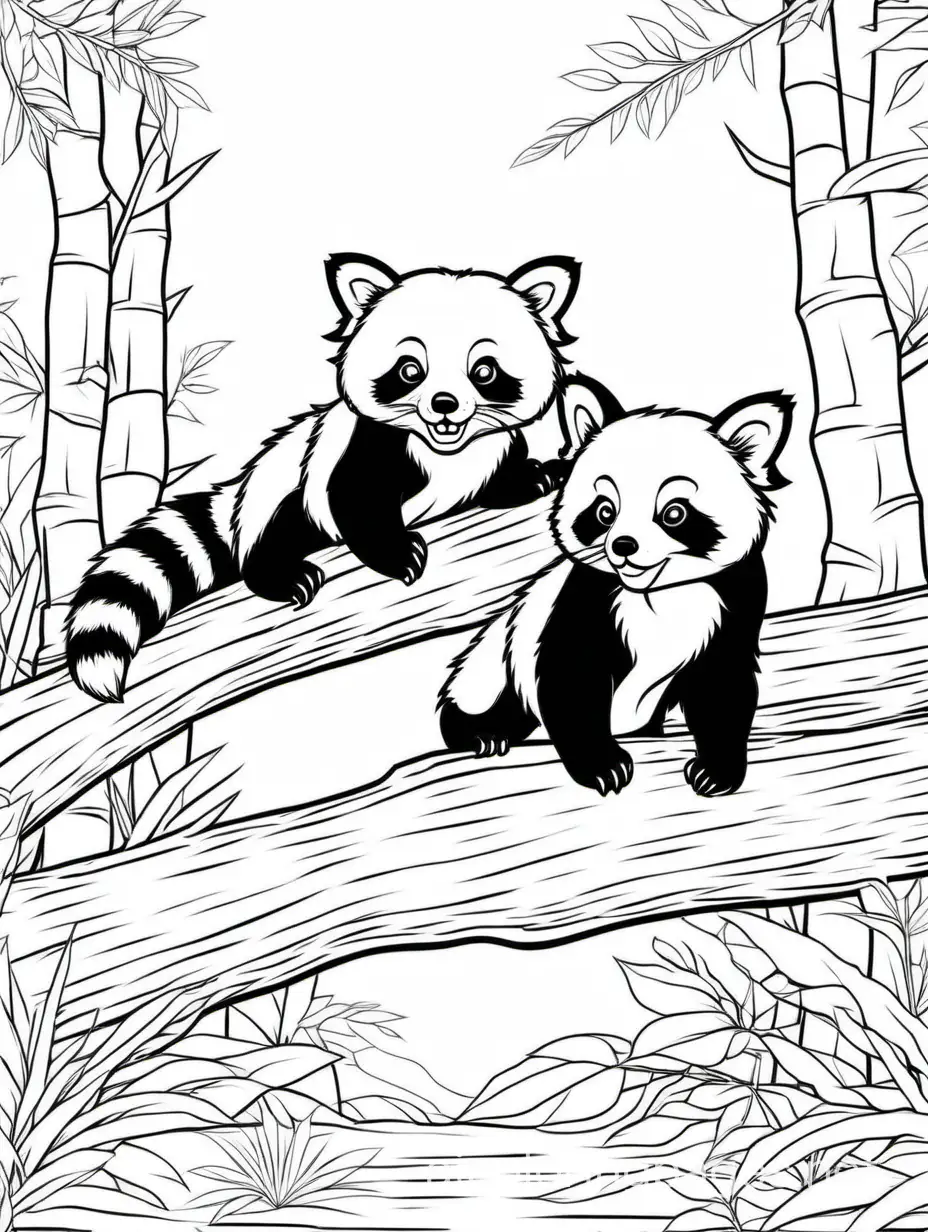 Adorable-Red-Pandas-Playful-on-Log-Coloring-Page