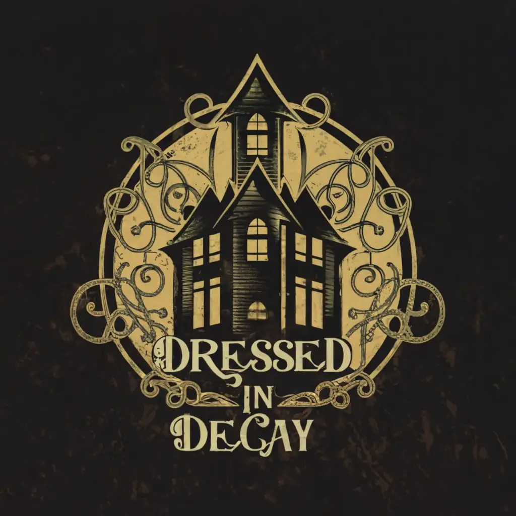 LOGO-Design-For-Dressed-In-Decay-Haunted-House-and-Sacred-Geometry-on-Clear-Background