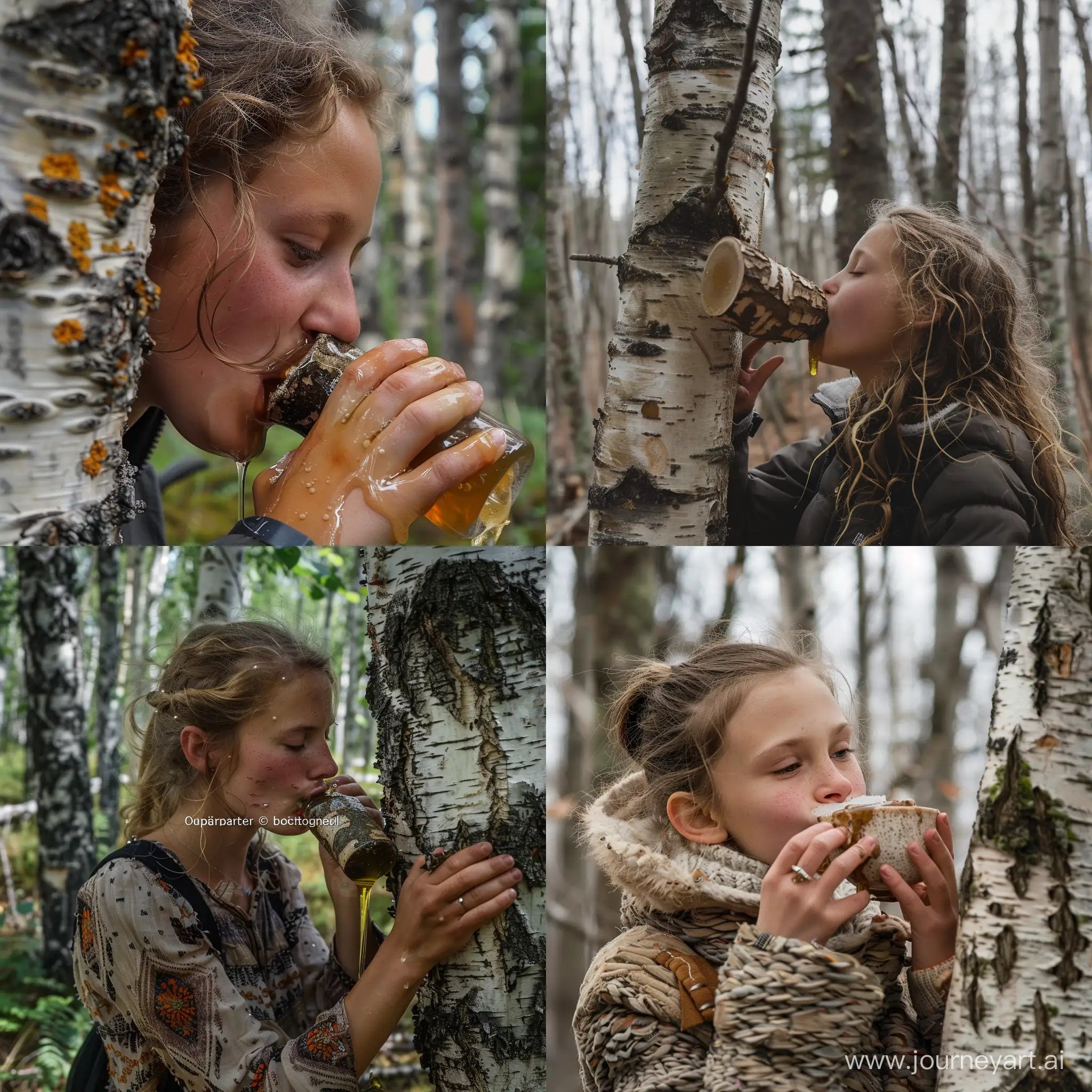 Girl-Drinking-Birch-Sap-from-Birch-Tree