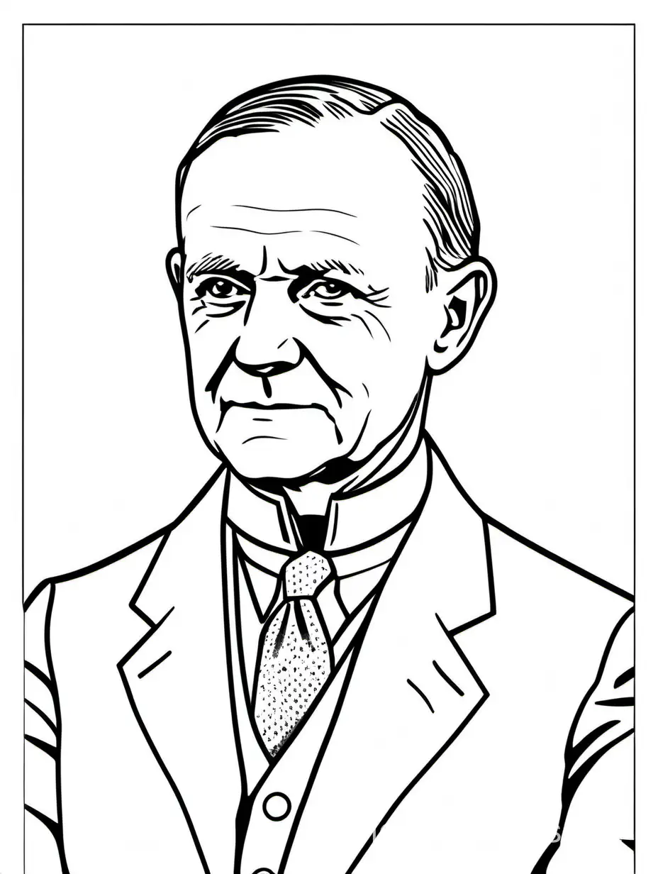 calvin coolidge, Coloring Page, black and white, line art, white background, Simplicity, Ample White Space. The background of the coloring page is plain white to make it easy for young children to color within the lines. The outlines of all the subjects are easy to distinguish, making it simple for kids to color without too much difficulty