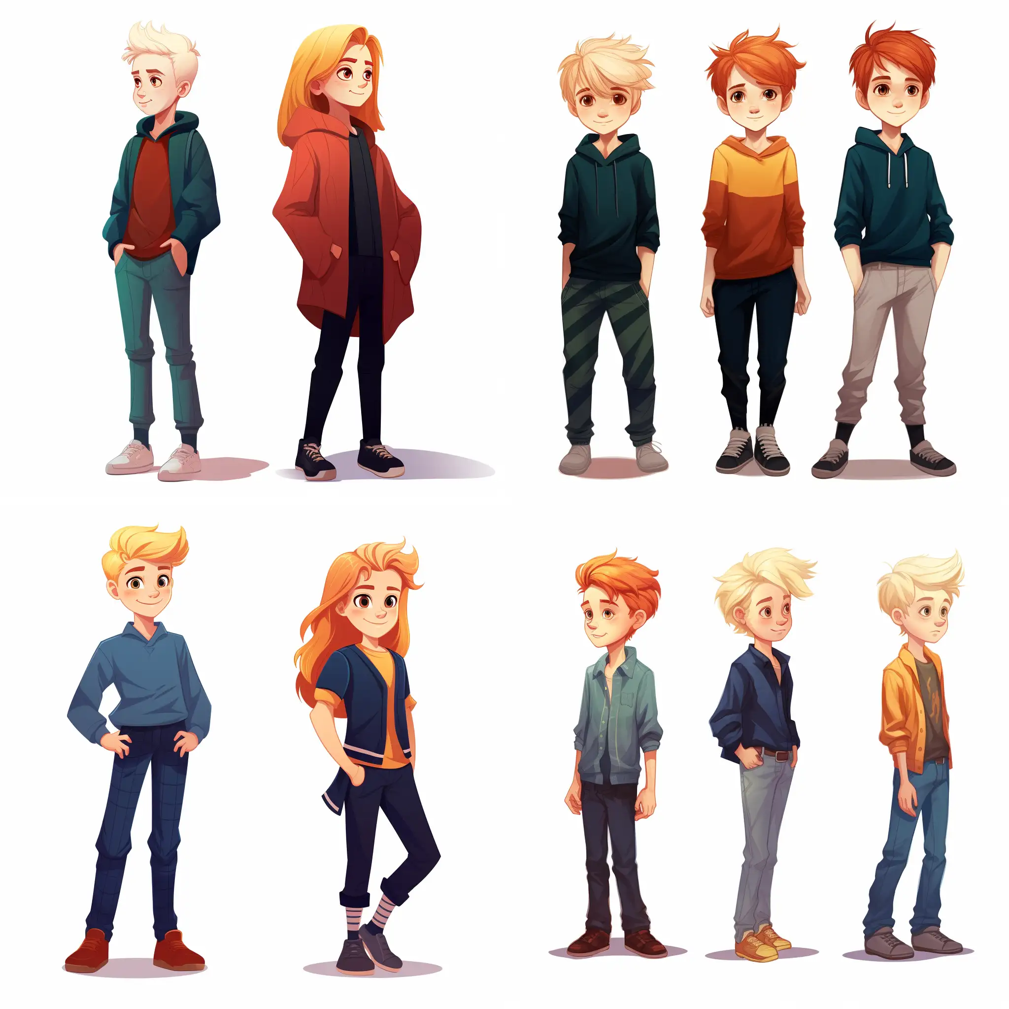 a full-length figure of a boy who looks like Malfoy Draco, a full-length figure of a girl who looks like Hermione Jean Granger, a figure of a boy who looks like Ronald Bilius Weasley, on a white background, bright colors, cartoon style, illustration
