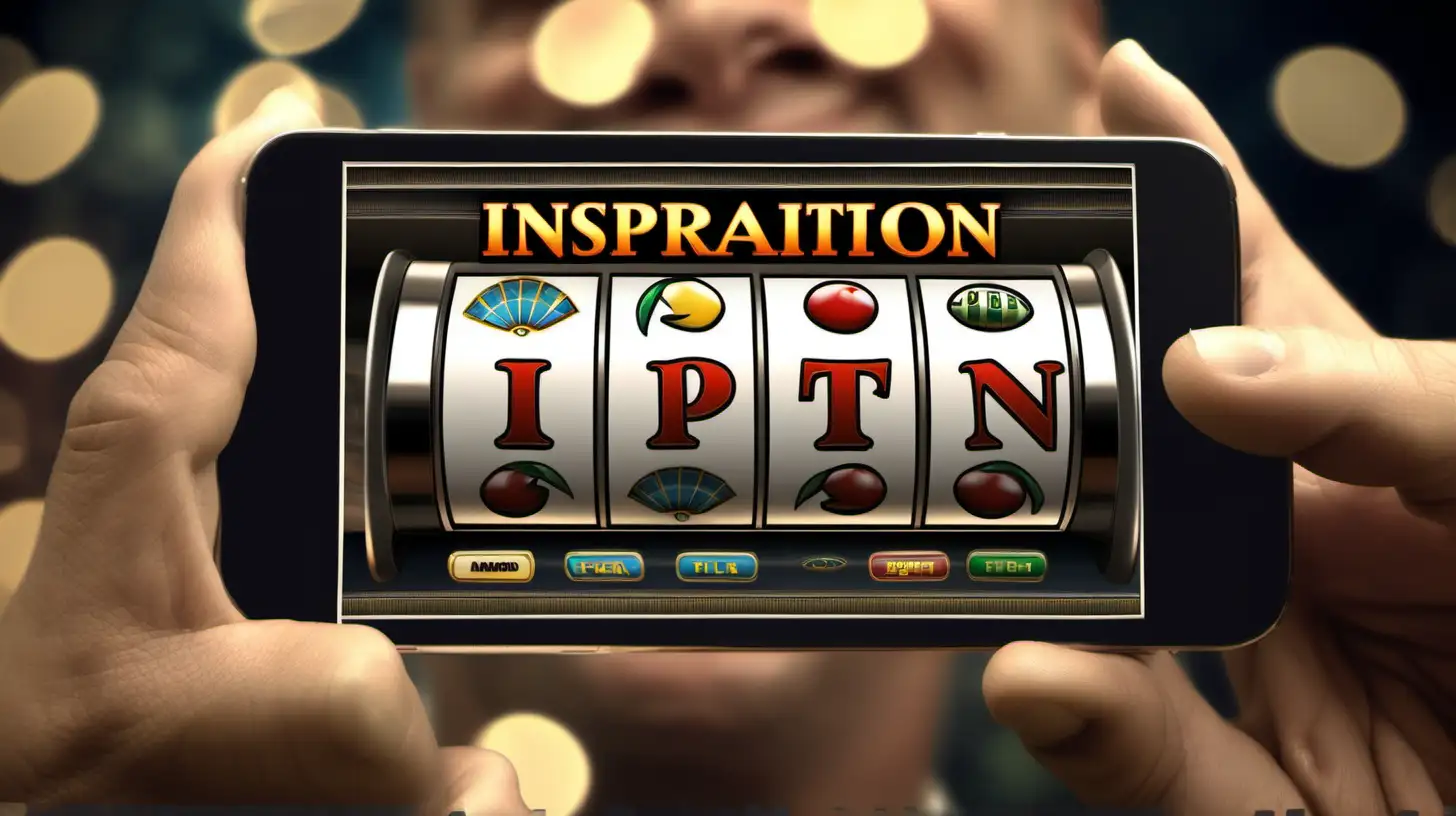 online slot marketing person, random or random image, playing or betting on online slots, using a gadget or smartphone, with the words "inspiration" on the device screen :: with a happy or sad expression, in a place appropriate to the subject, relevant image . cinematic or creative, detailed & Full 8K.