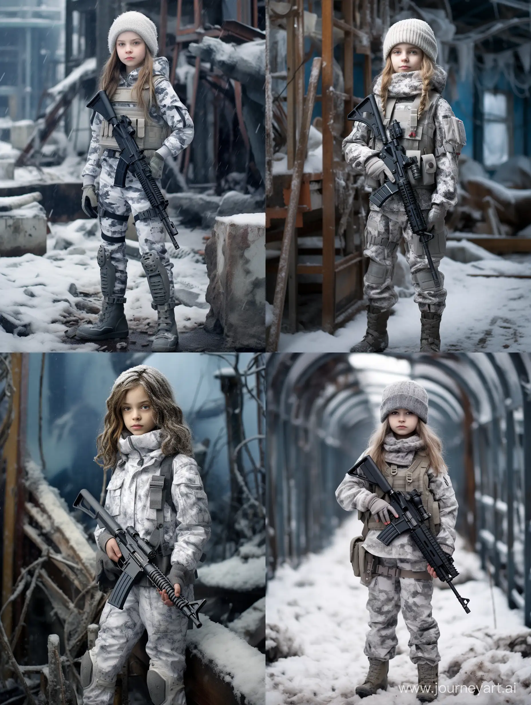 12YearOld-Snowman-Girl-in-Detailed-PostApocalyptic-Military-Camouflage-Leggings