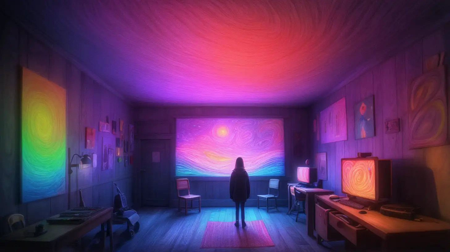 polychromatic colors, first person, charcoal, 8k, neon, cinematic lighting, stylized, by edward munch, by goro fujita, mixed media, global illumination, enosis