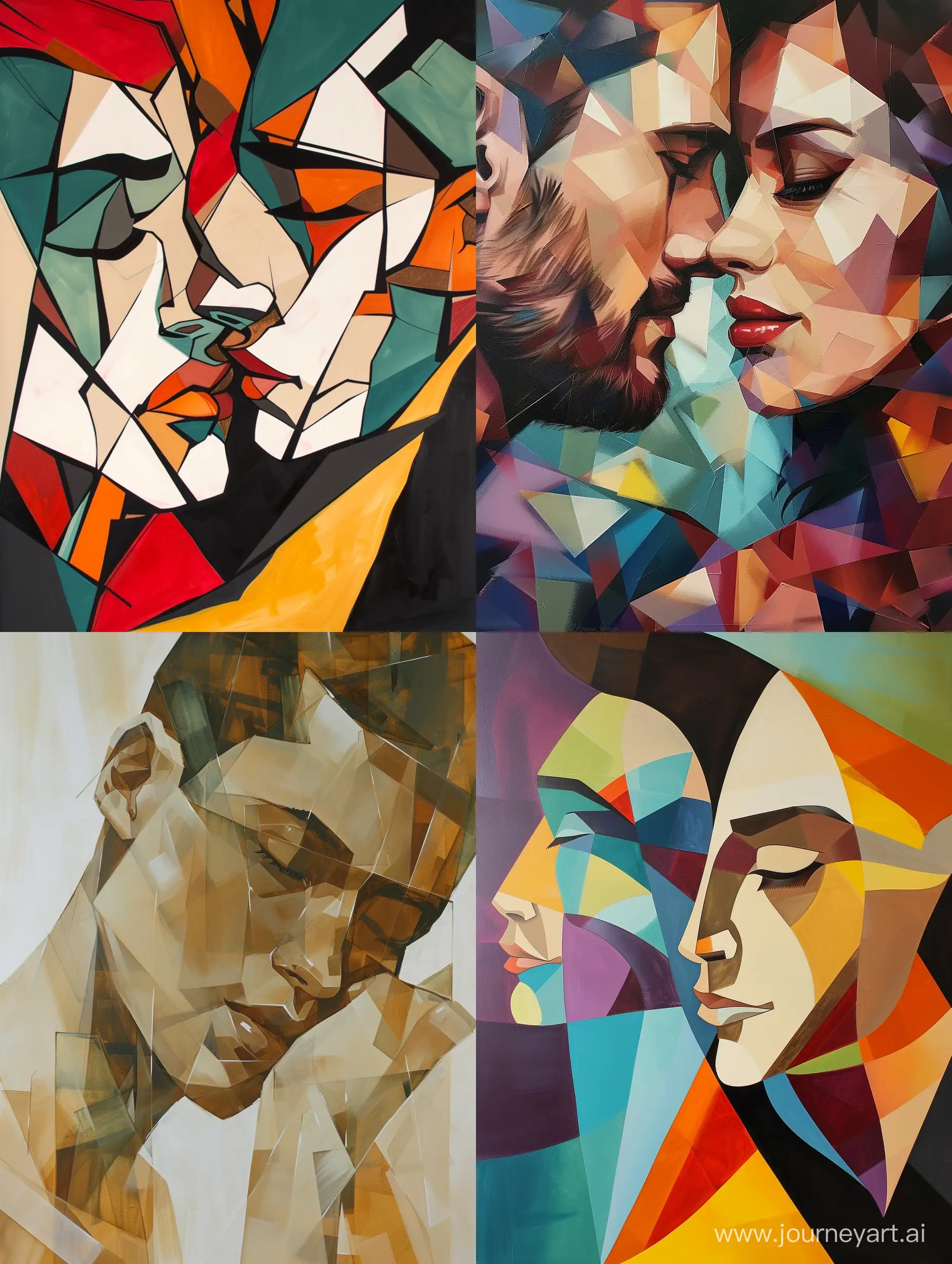 abstract geometric of man and beautiful woman, tons of acrylic