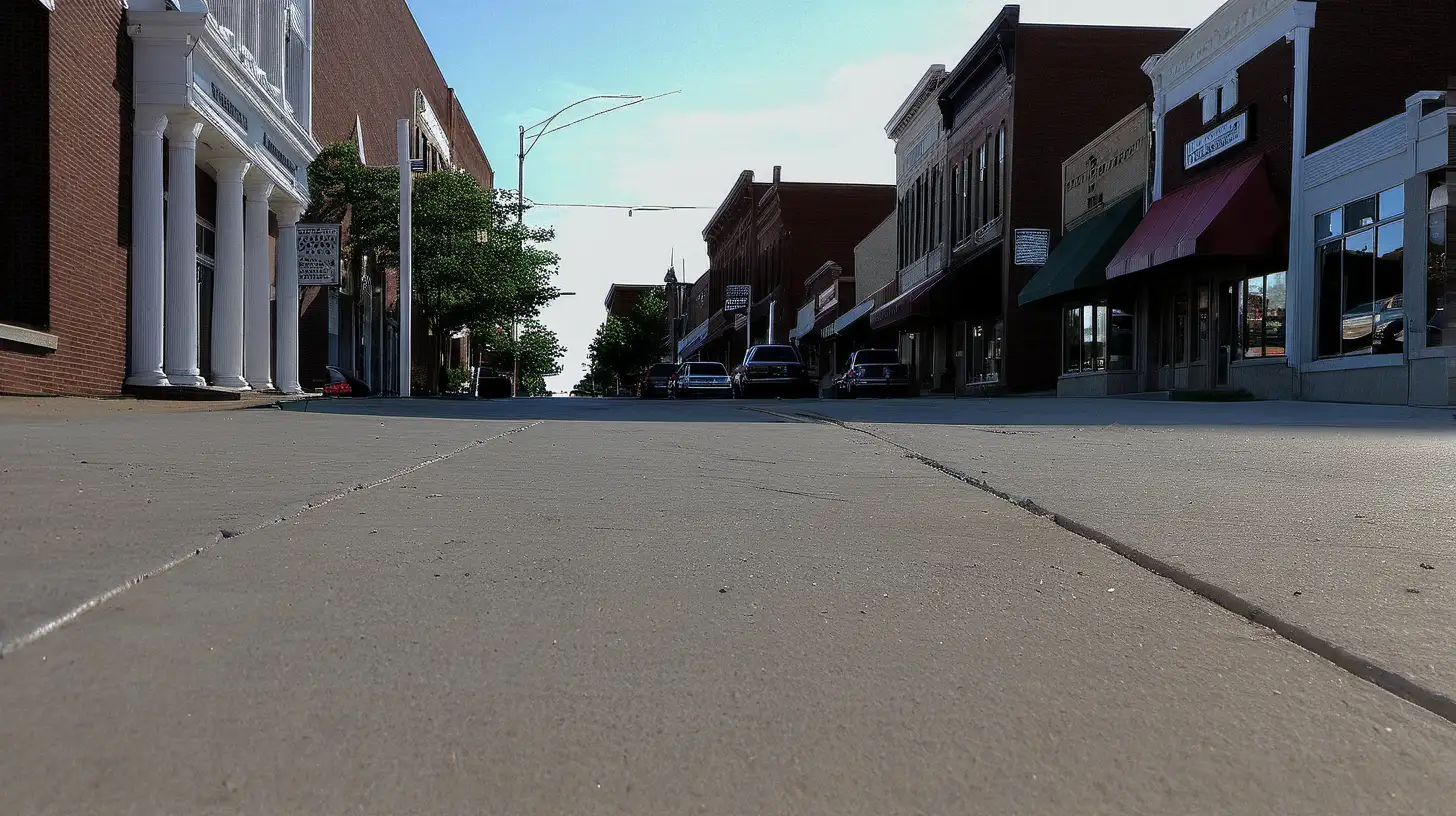 downtown, small town, sidewalk view