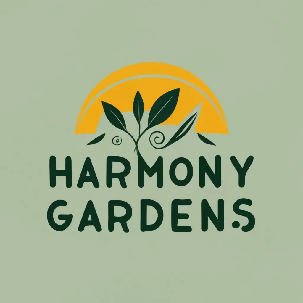 logo, sun and garden, with the text "Harmony Gardens", typography