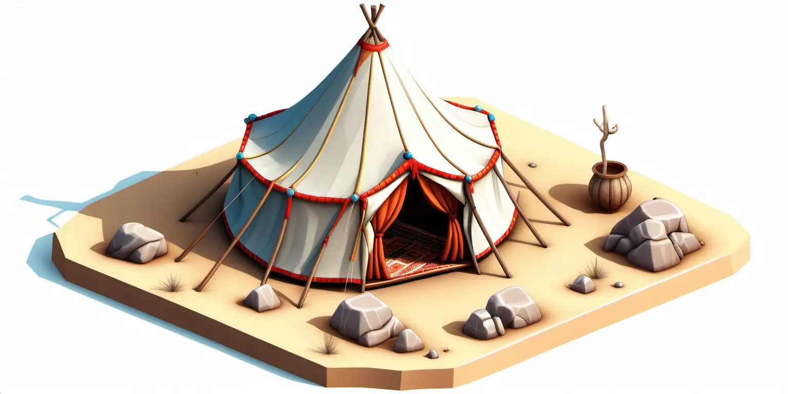 Detailed Isometric Small Desert Mongol Tent on White Background