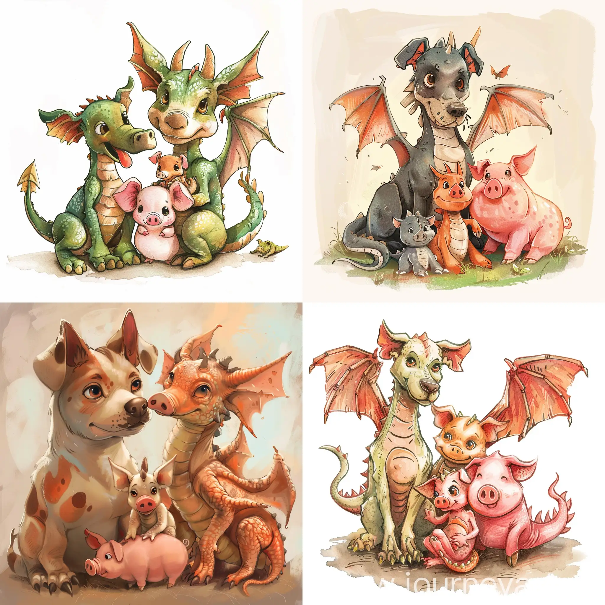 Adorable-Dragon-Family-with-Dog-Dad-Pig-Mom-and-Baby-Dragon