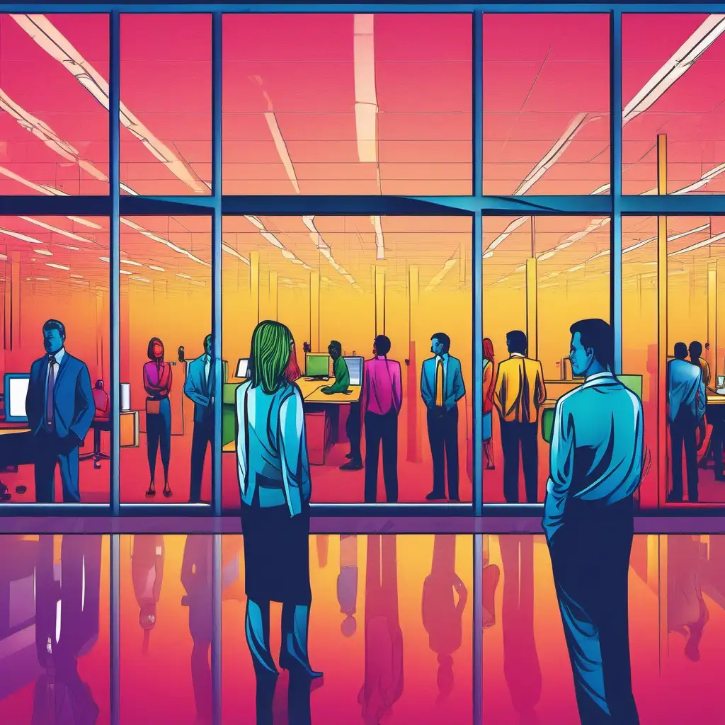 Colorful picture of people reflecting at work.  


