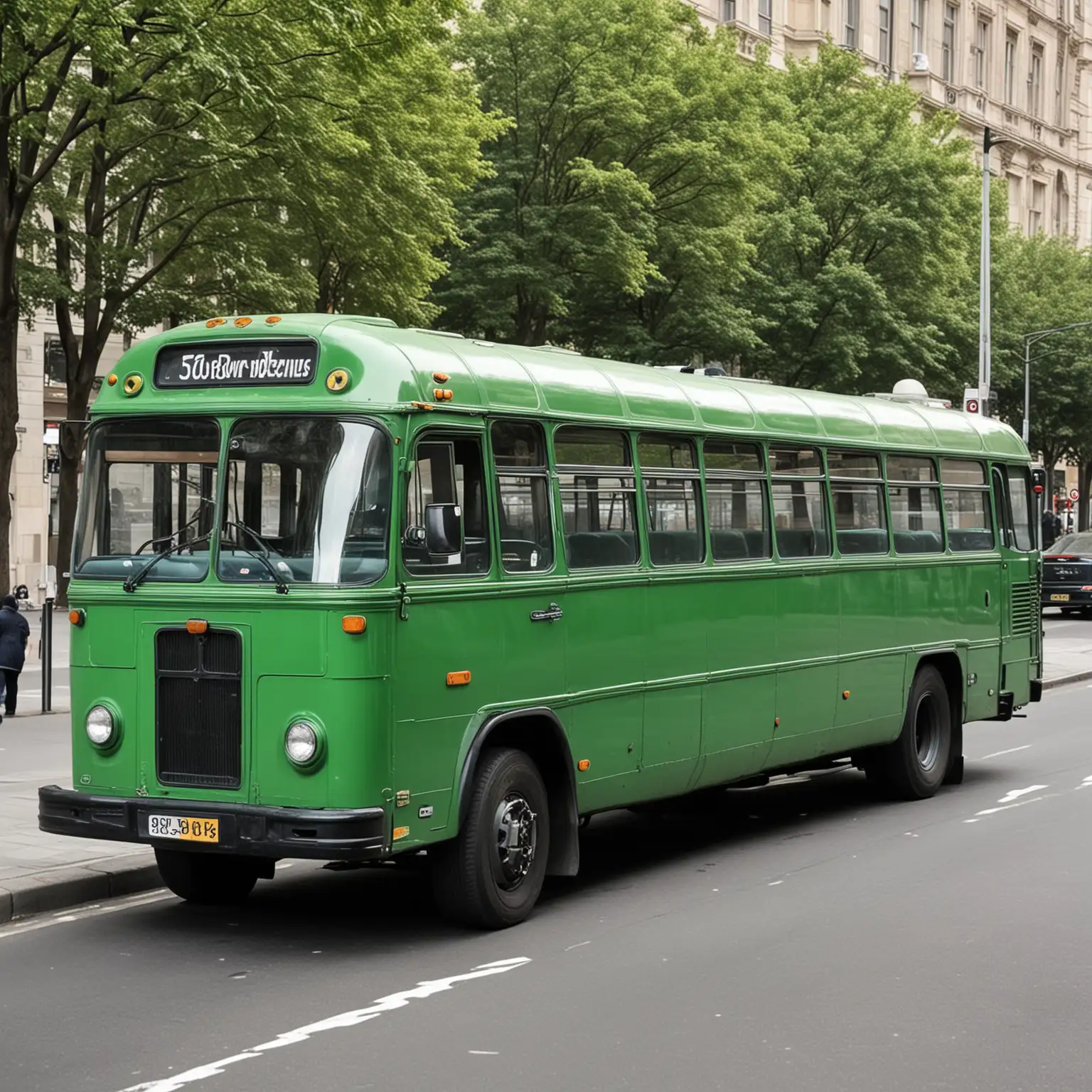 Vintage Green Bus on Countryside Road